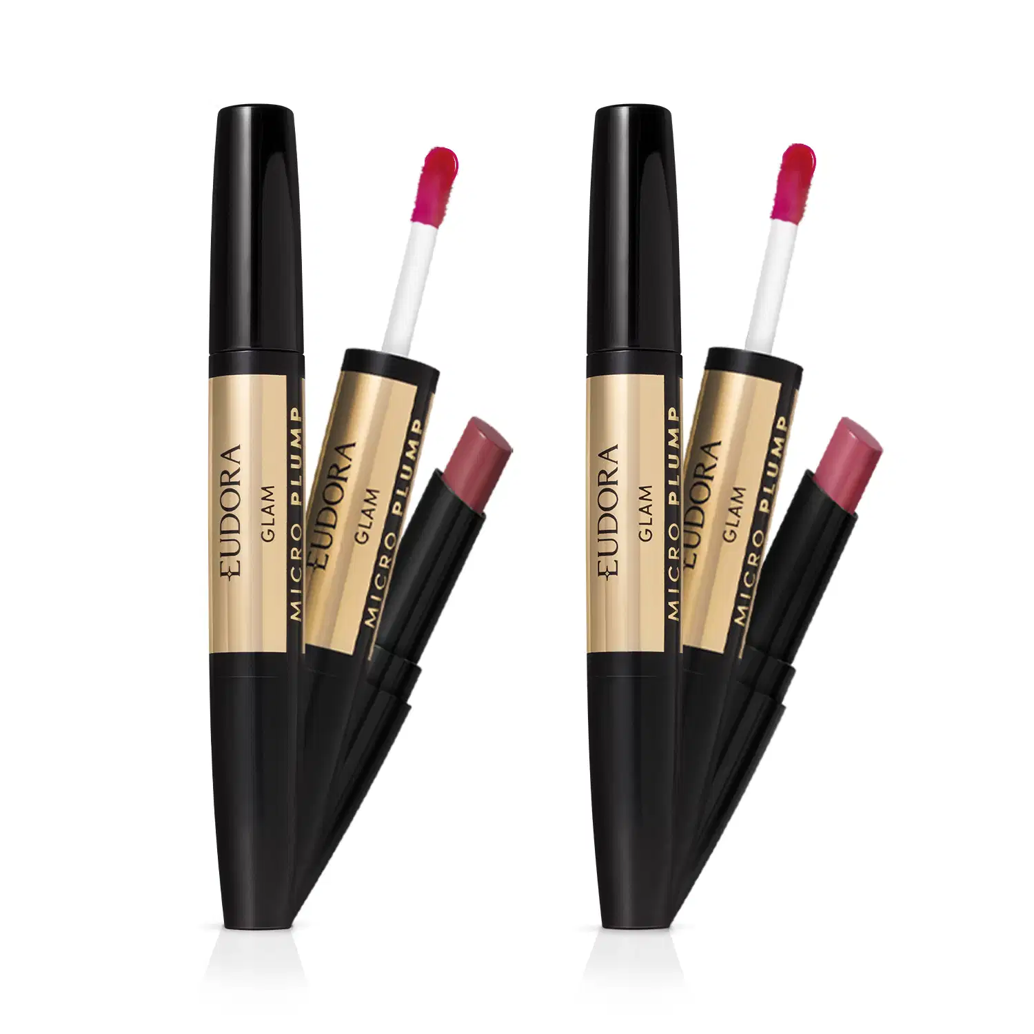 Combo Batom Duo Glam Micro Plump: Malva Essencial 1,8g + Rosado Nobre 1,8g