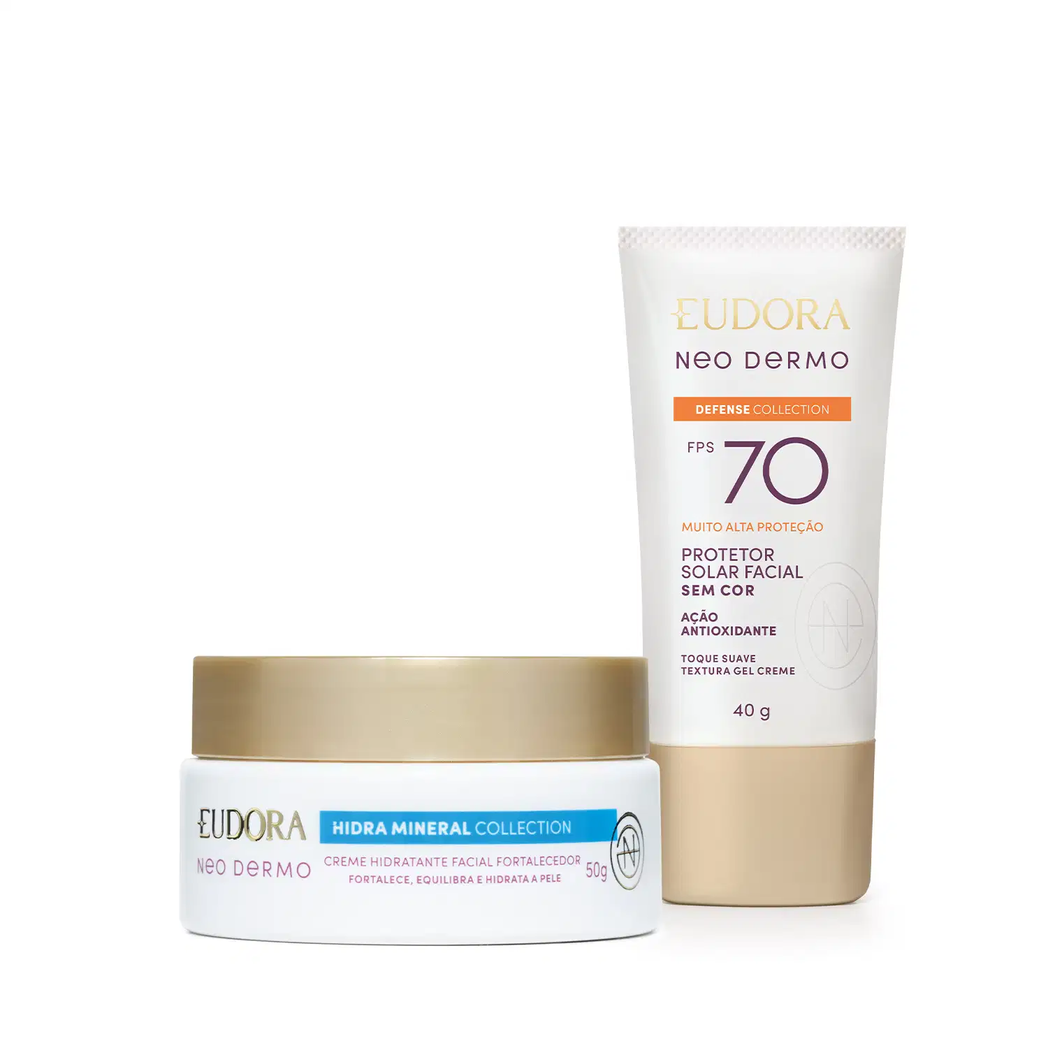 Combo Neo Dermo: Protetor Solar FPS 70 40g + Hidratante Facial Hidra Mineral 50g