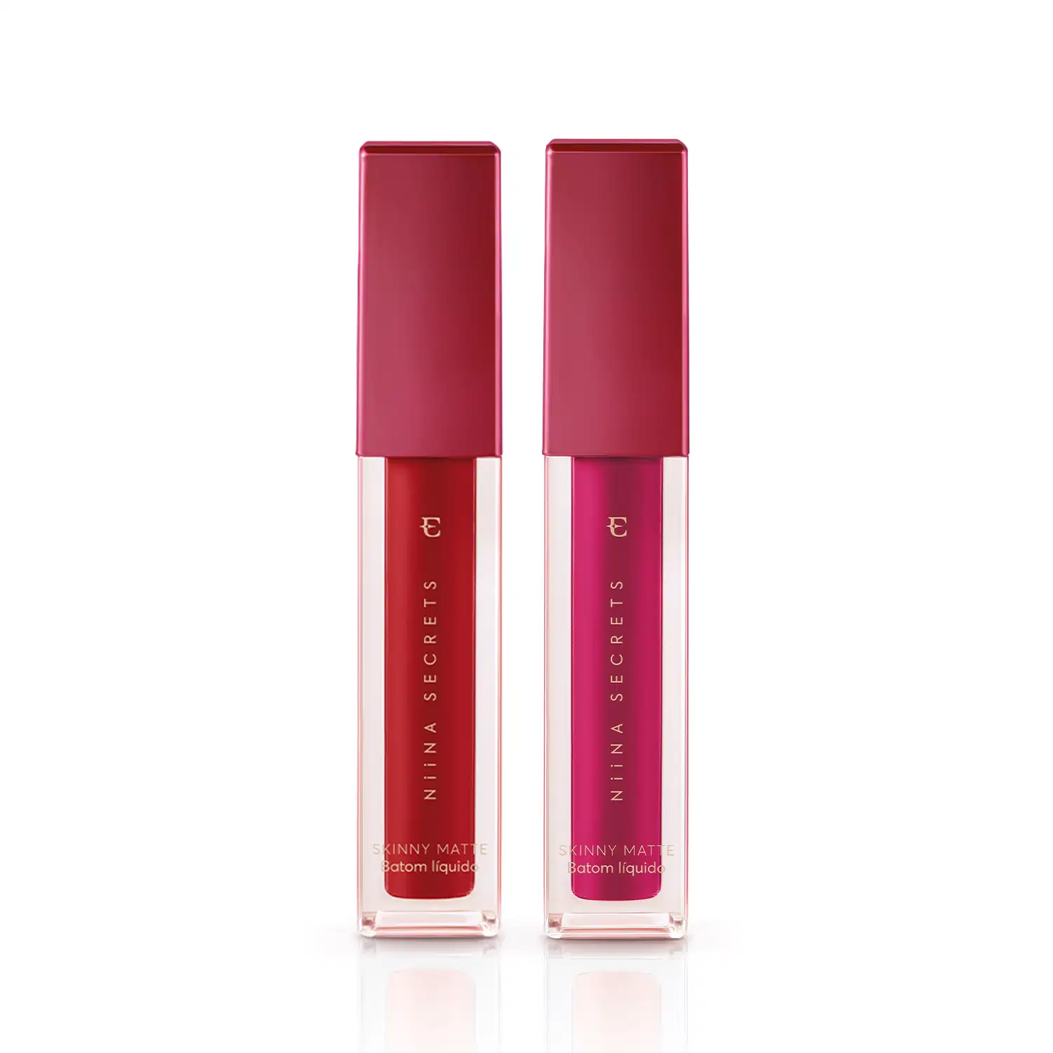 Combo Batom Líquido Niina Secrets Skinny Matte: Vermelho Hibisco 5ml + Pink Peônia 5ml