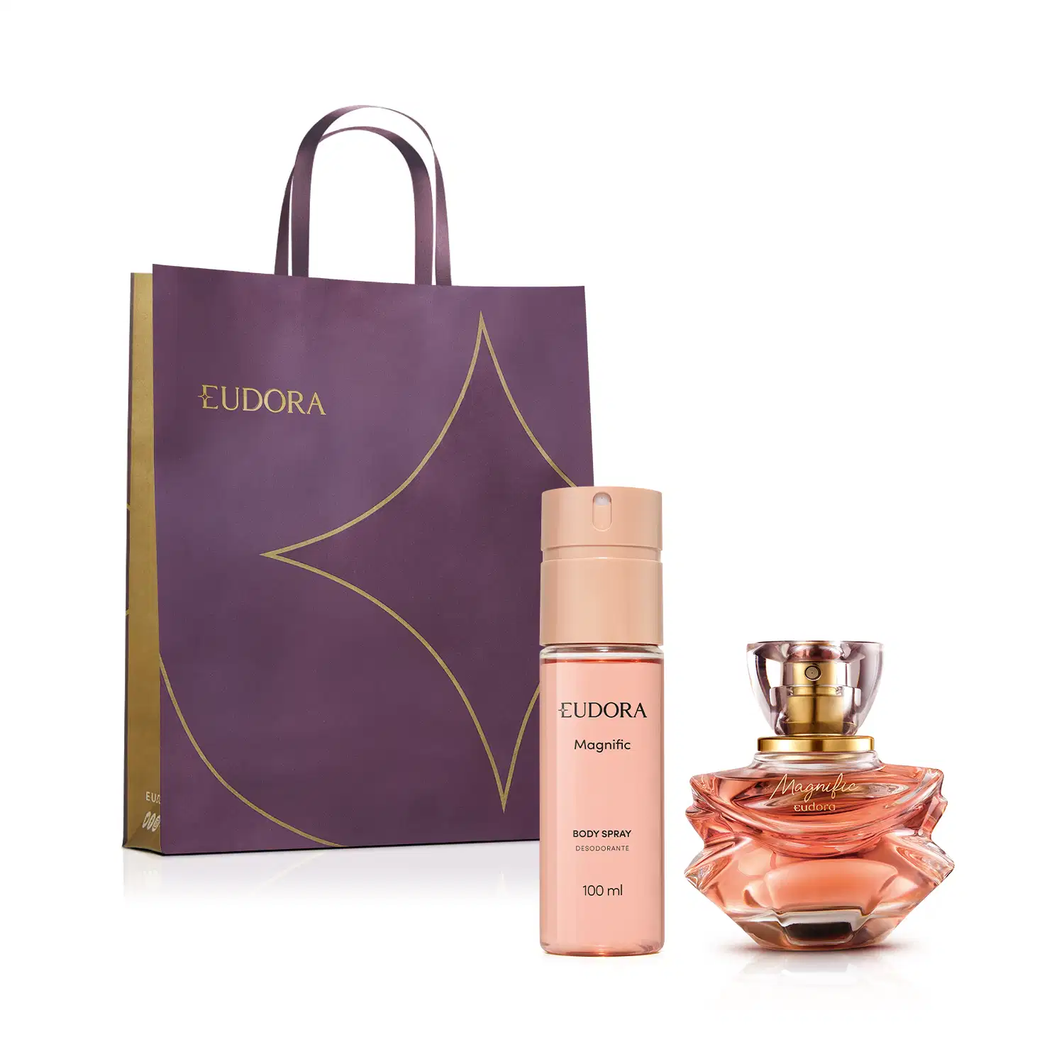 Combo Presente Eudora Magnific: Eau de Parfum 75ml + Desodorante Body Spray 100ml + Sacola