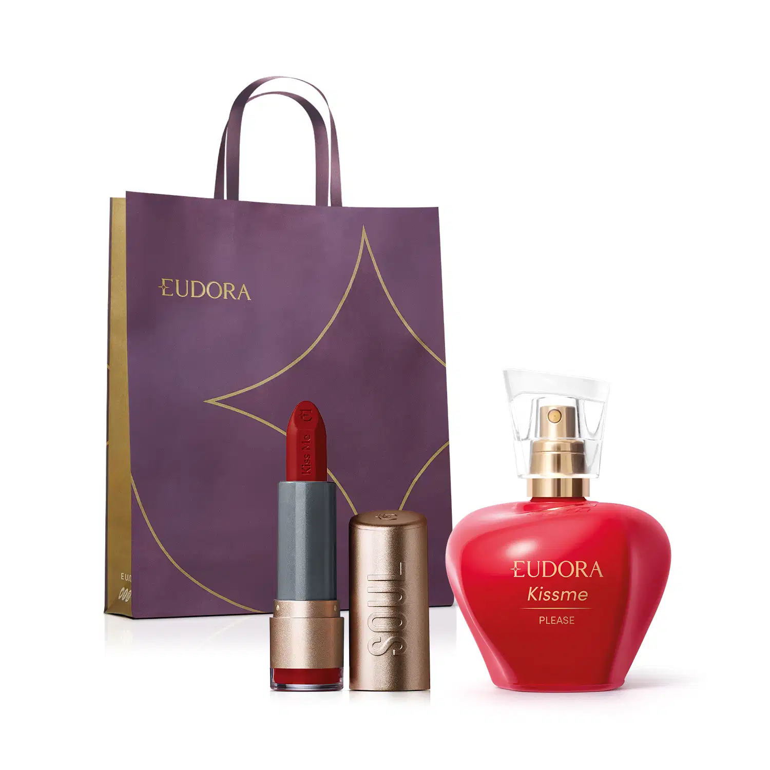 Combo Kiss Me Please Desodorante Colônia 50ml + Batom Matte Vermelho Paparazzi 3,7g + Sacola M