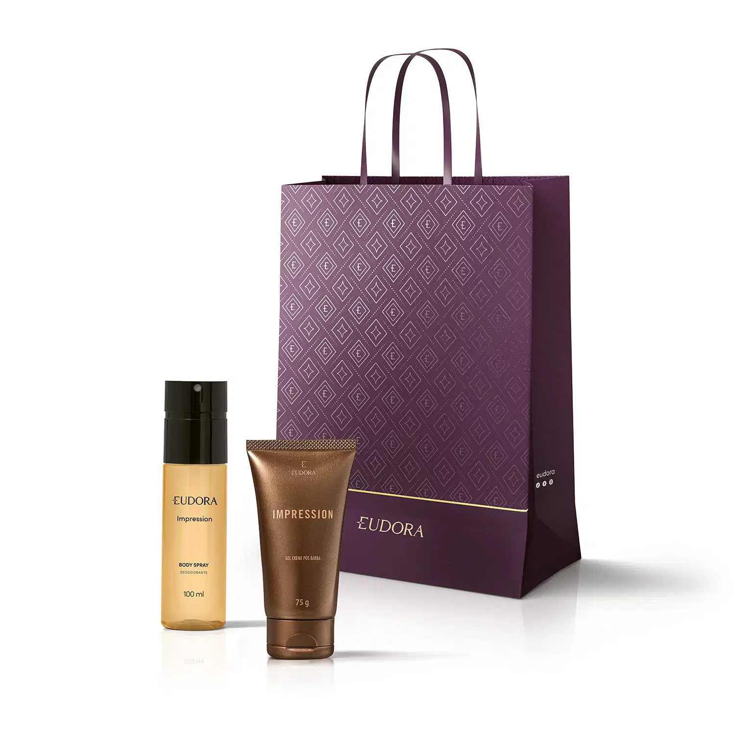 Combo Presente Natal Impression: Desodorante Body Spray 100ml + Gel Pós Barba 75g + Sacola