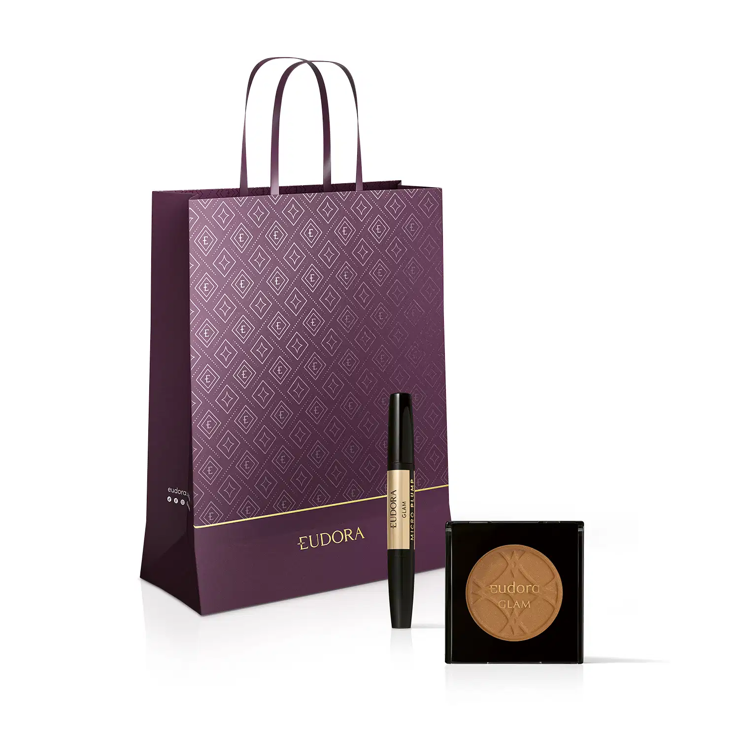 Combo Presente Natal Glam: Batom Duo Malva Essencial 1,8g + Blush em Pó Brown Fashioned 5g + Sacola