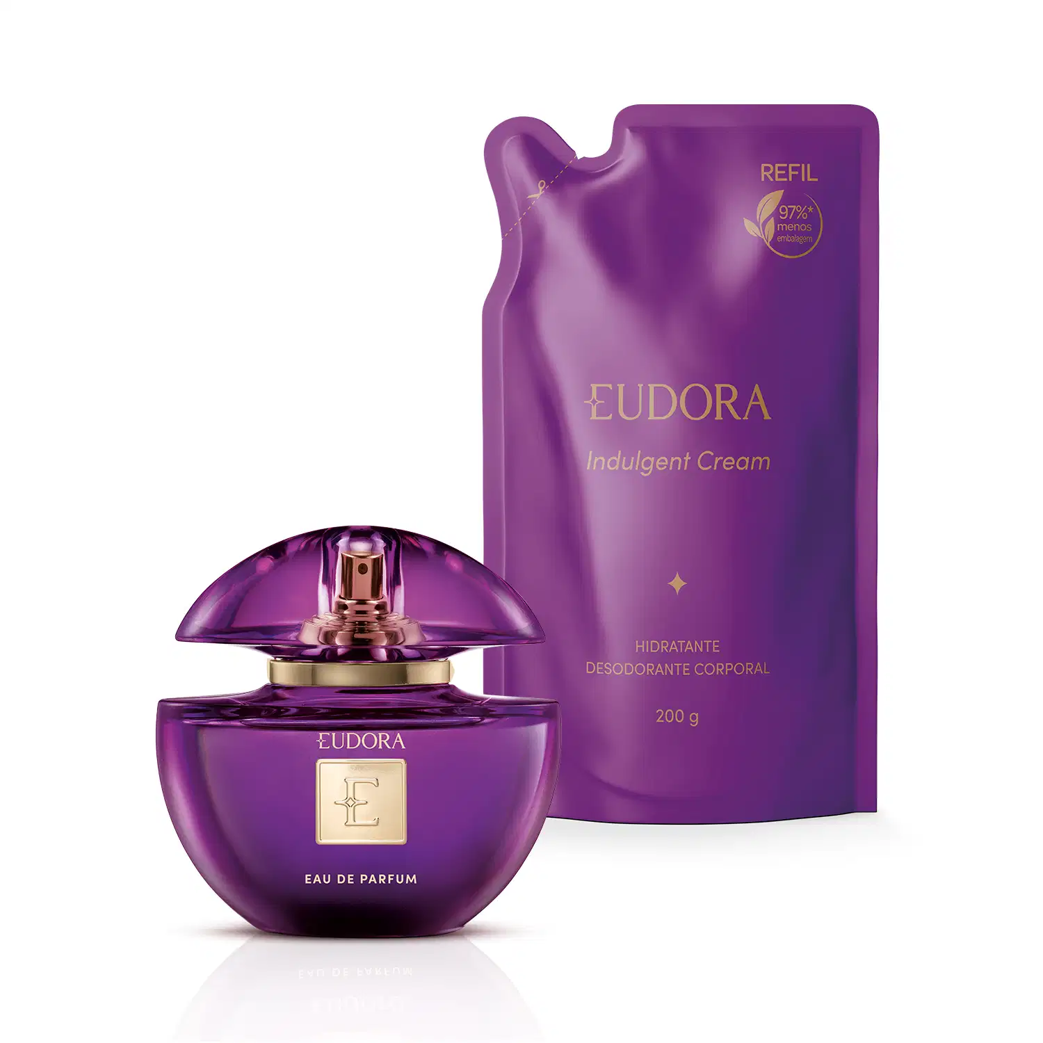 Conjunto Eudora Roxo: Eau de Parfum 75ml + Refil Creme Corporal Indulgent Cream 200g