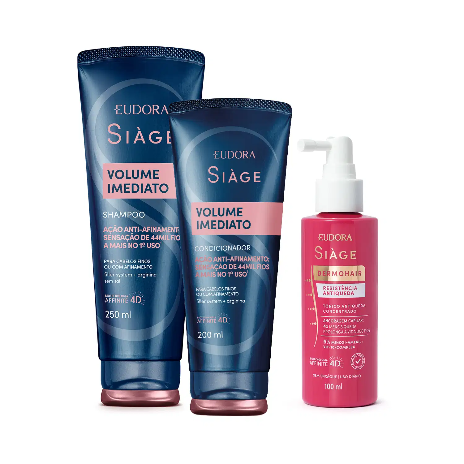 Combo Shampoo Volume Imediato 250ml + Condicionador 200ml + Tônico Concentrado Resistência Antiqueda 100ml