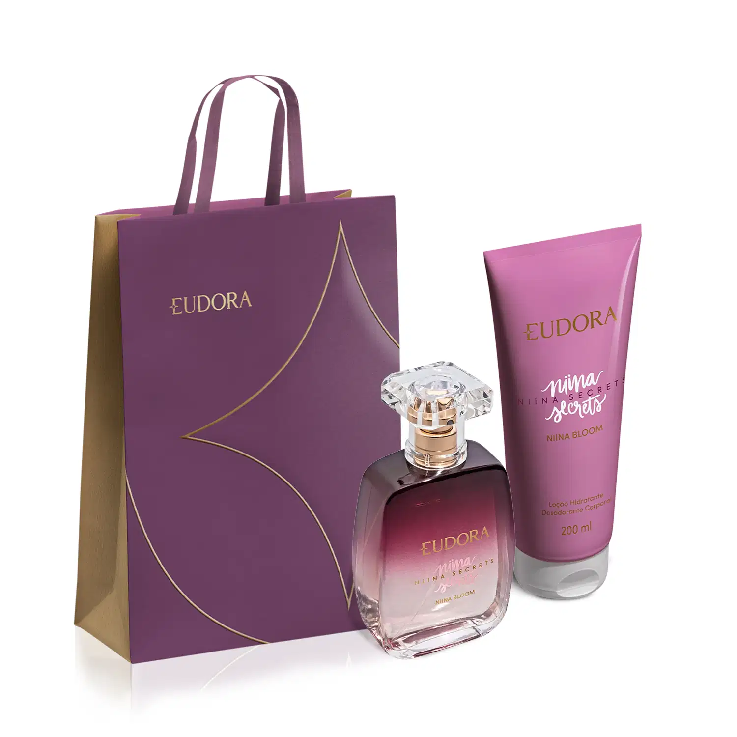 Combo Niina Secrets Bloom: Desodorante Colônia 100ml + Loção Corporal 200ml + Sacola