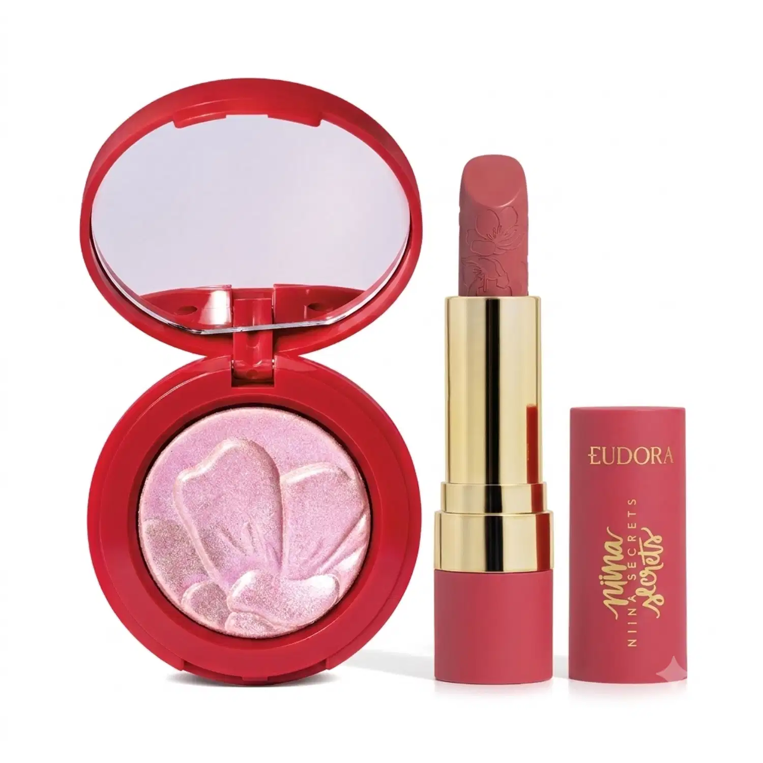 Combo Niina Secrets Soft Petals: Iluminador 3g + Batom Rosa Secreta 3,8g