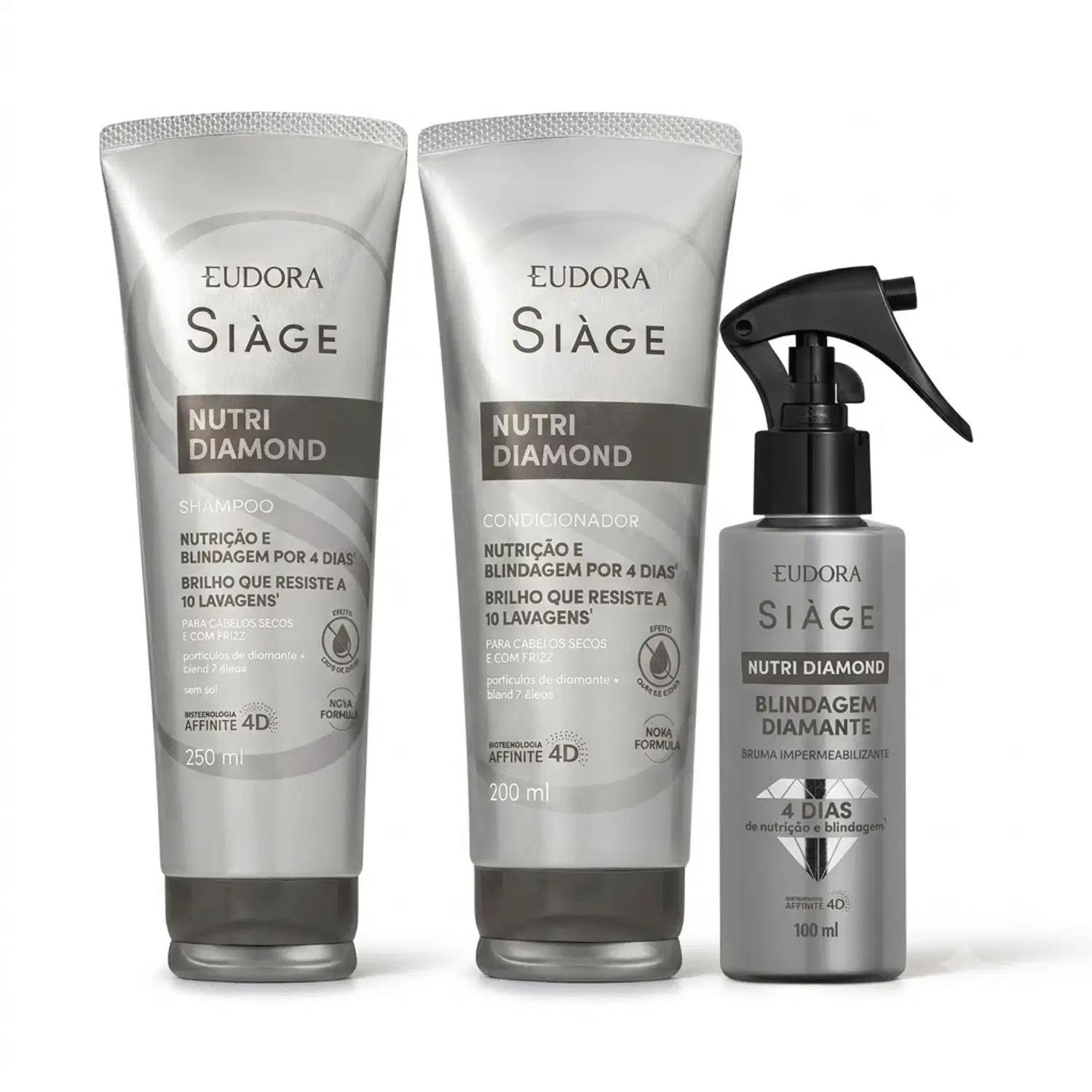Combo Siàge Nutri Diamond: Shampoo 250ml + Condicionador 200ml + Bruma Impermeabilizante 100ml