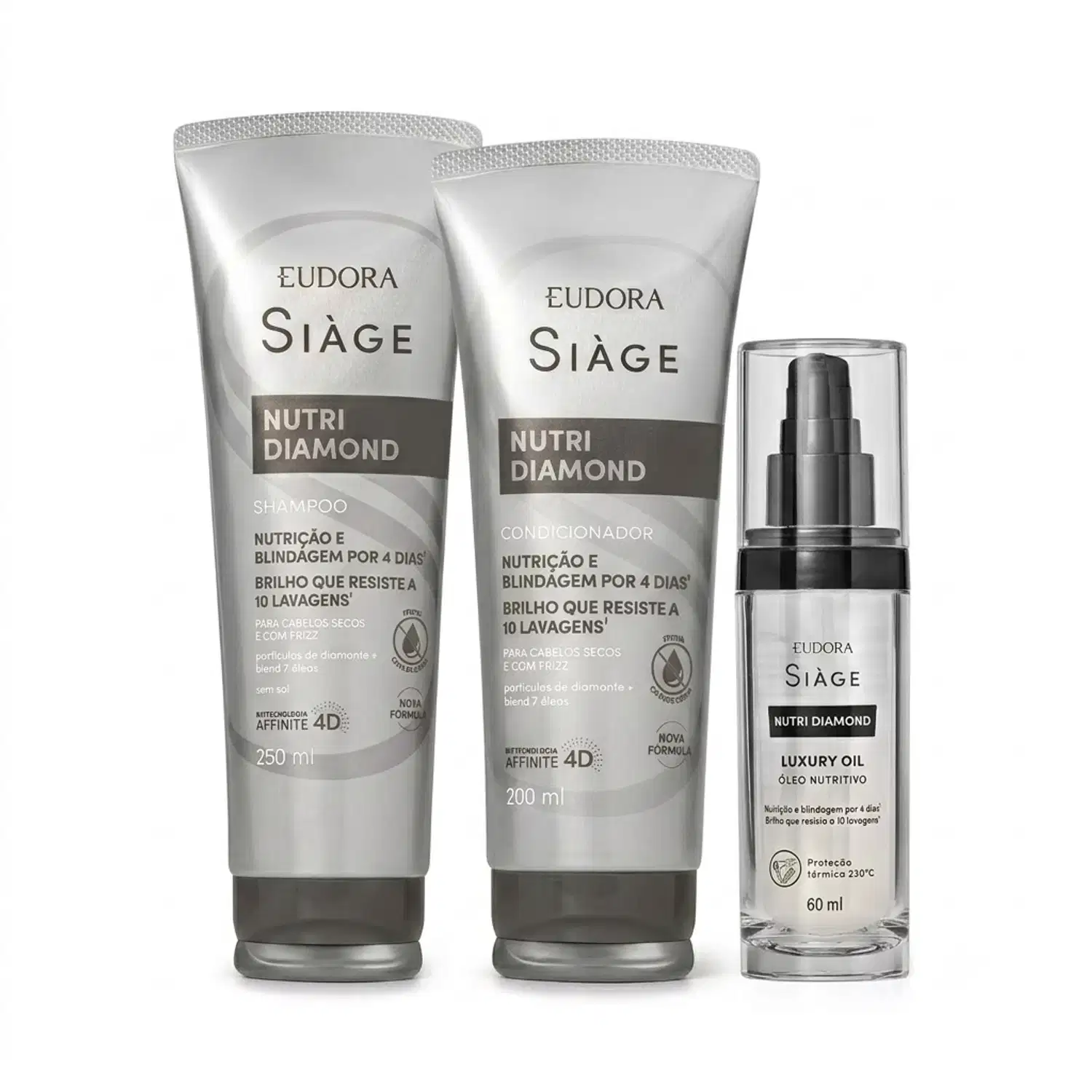Combo Siàge Nutri Diamond: Shampoo 250ml + Condicionador 200ml + Óleo Nutritivo 60ml