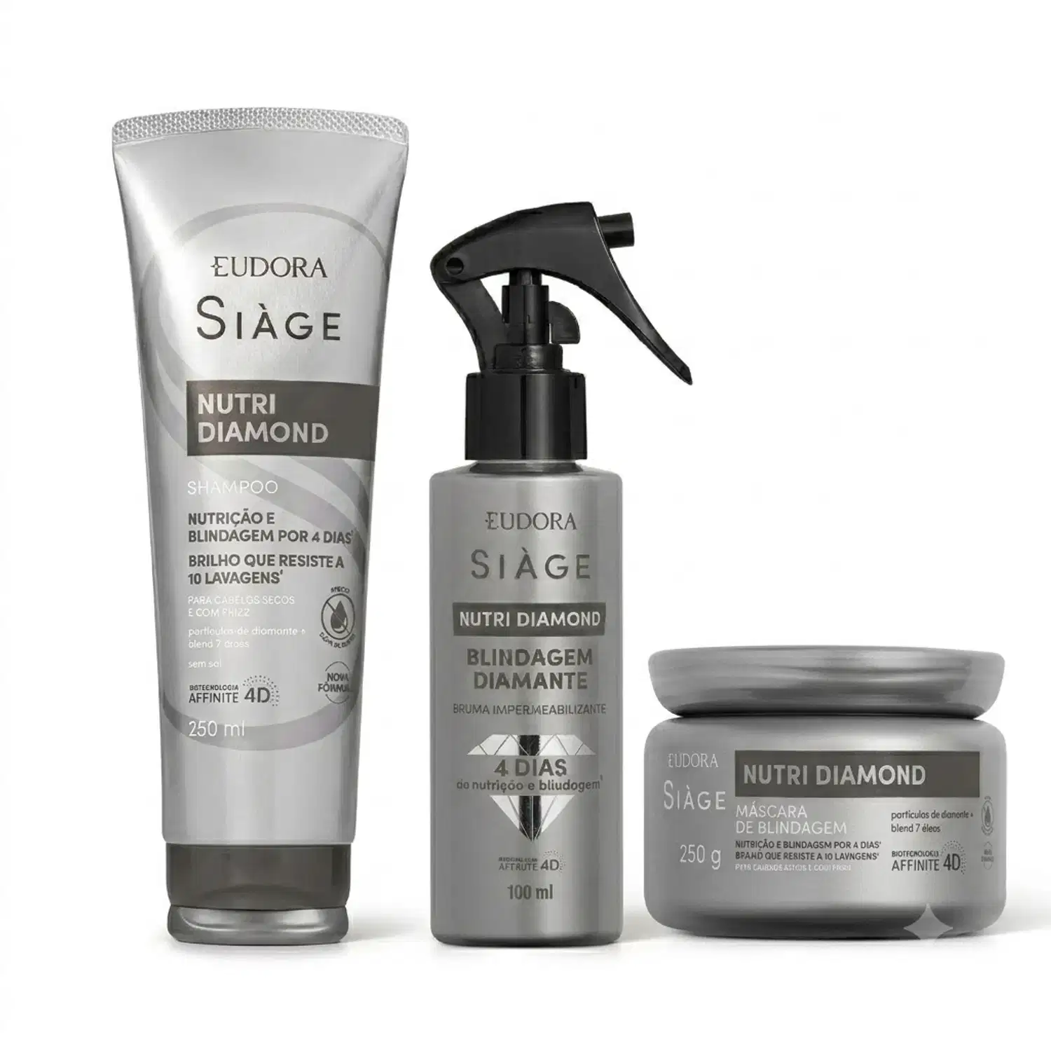 Combo Siàge Nutri Diamond Shampoo 250ml + Máscara Capilar 250g + Bruma Impermeabilizante 150ml