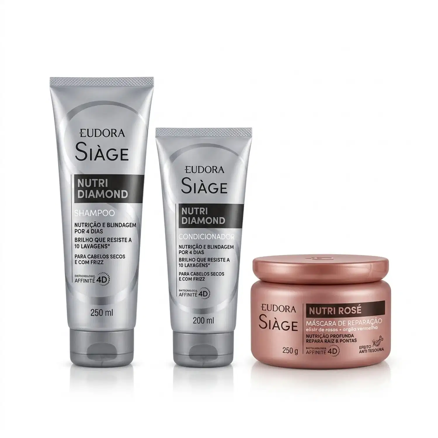 Combo Siàge: Shampoo Nutri Diamond 250ml + Condicionador Nutri Diamond 200ml + Máscara Capilar Nutri Rosé 250g
