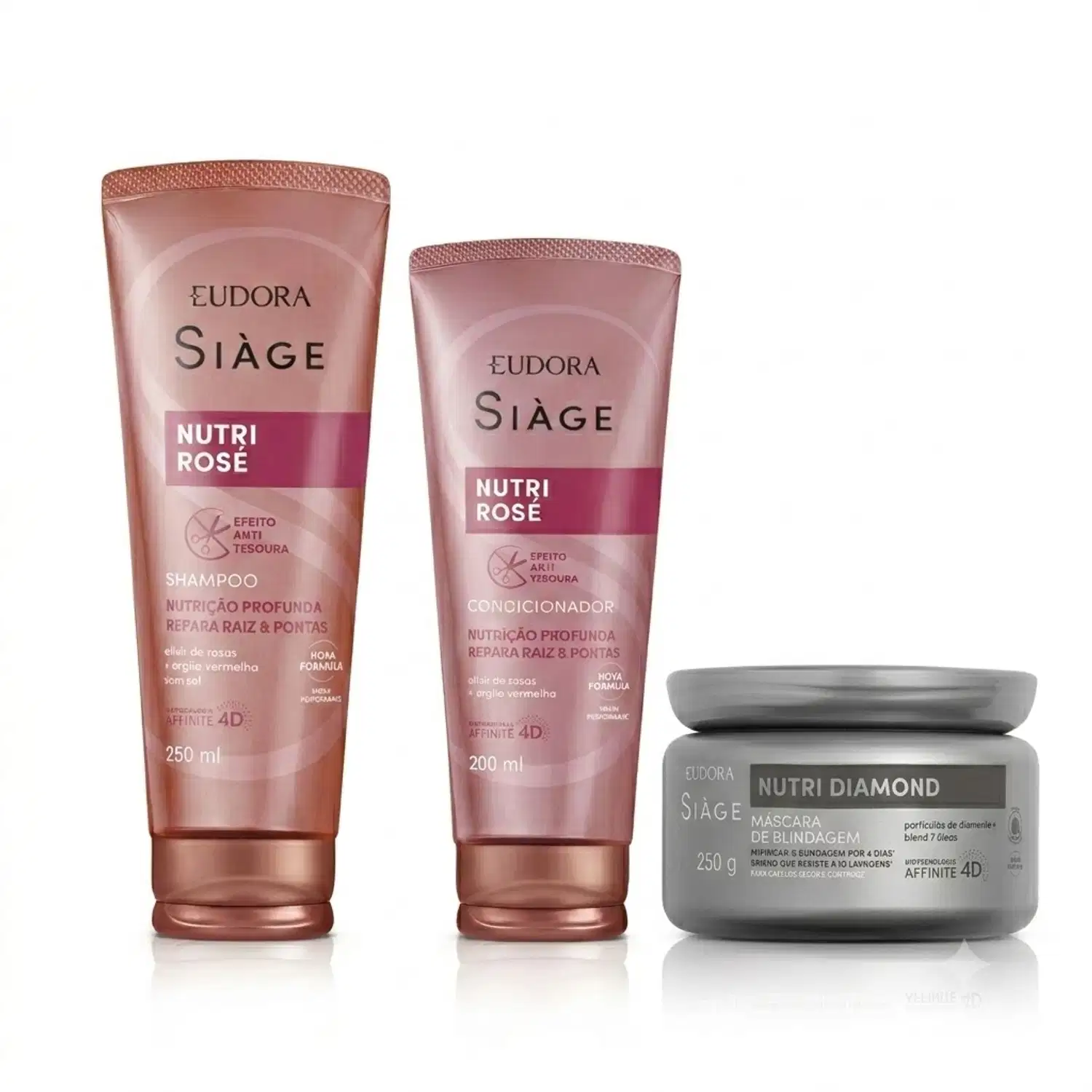 Combo Siàge: Shampoo Nutri Rosé 250ml + Condicionador Nutri Rosé 200ml + Máscara Capilar Nutri Diamond 250g