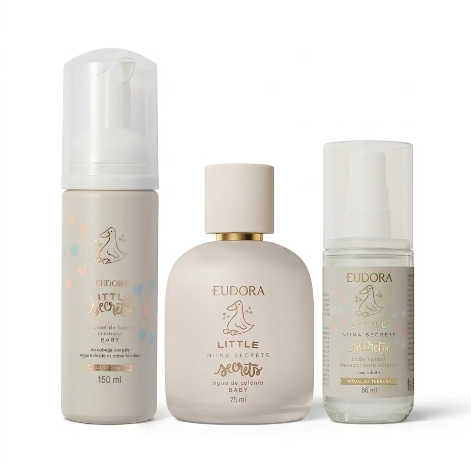Combo Baby Little Secrets: Espuma de Banho 150ml + Água de Colônia 75ml + Body Splash Mamãe 60ml