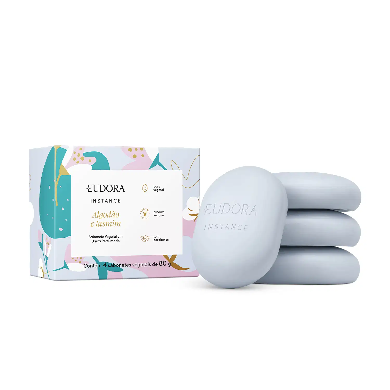 Kit Sabonetes em Barra Vegetal Perfumado Instance Algodão e Jasmim 4x80g