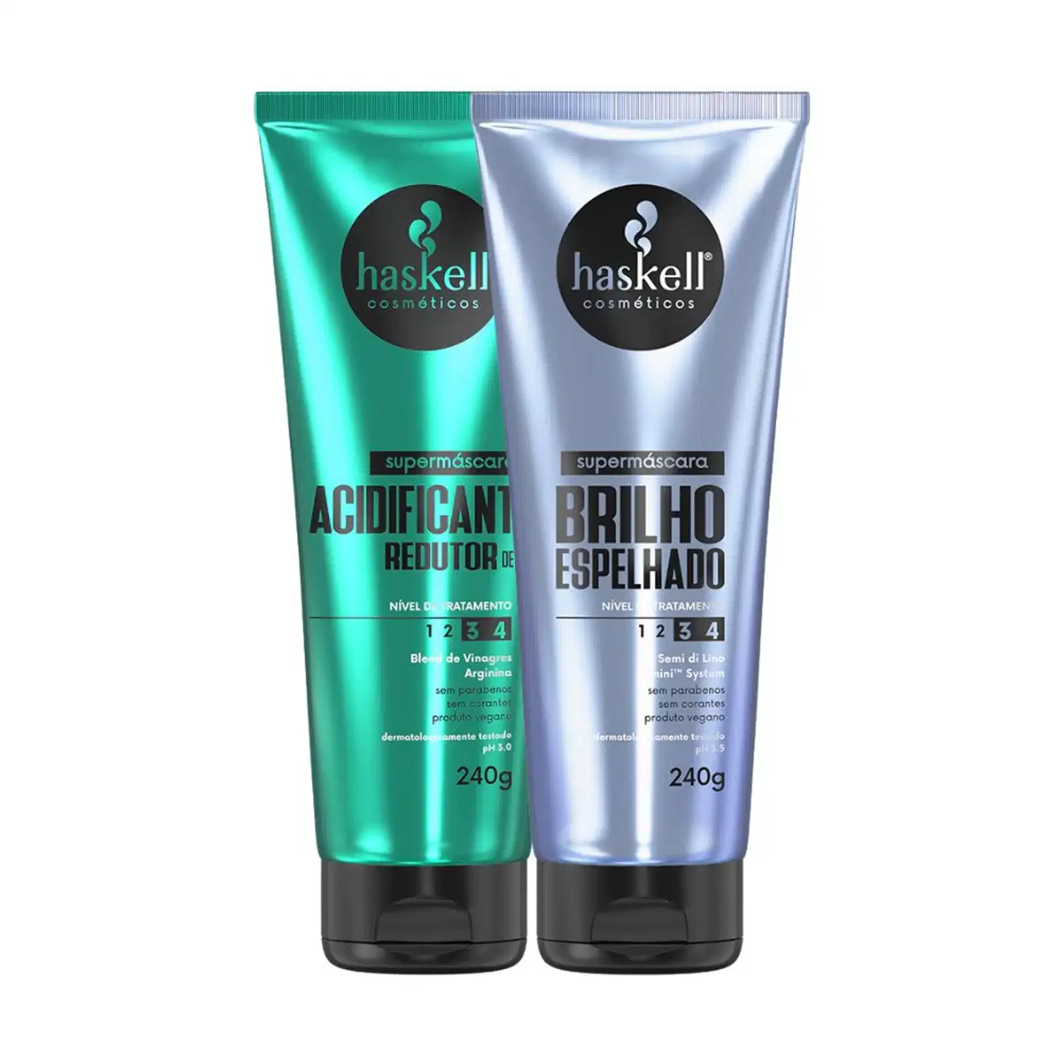 Kit Supermáscaras Haskell Acidificante Redutor de pH e Brilho Espelhado 240g