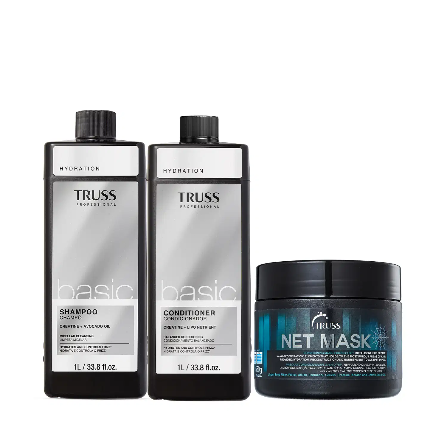 Kit Truss Basic Net Mask Hidratação para Salão (3 produtos)