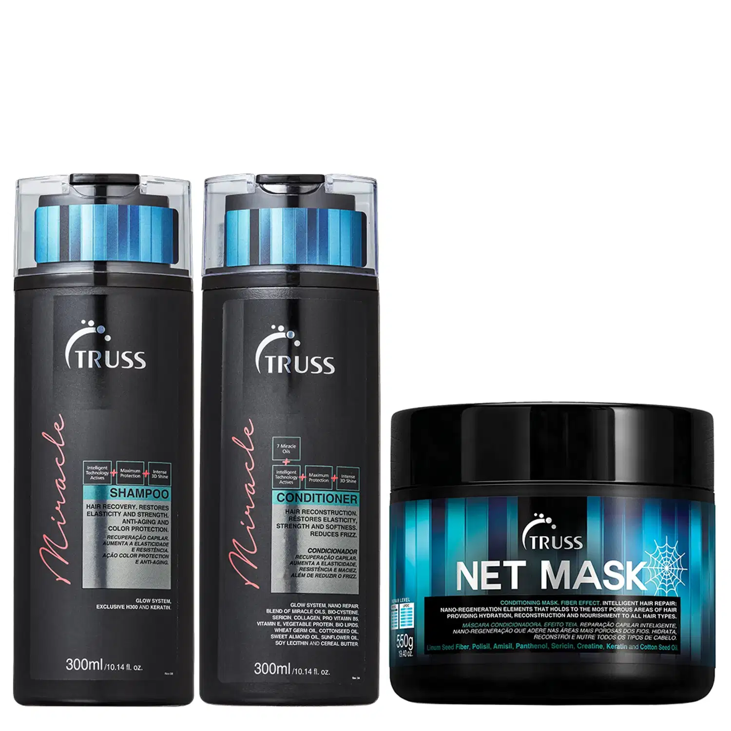 Truss Miracle Kit Shampoo Condicionador e Net Mask 550g