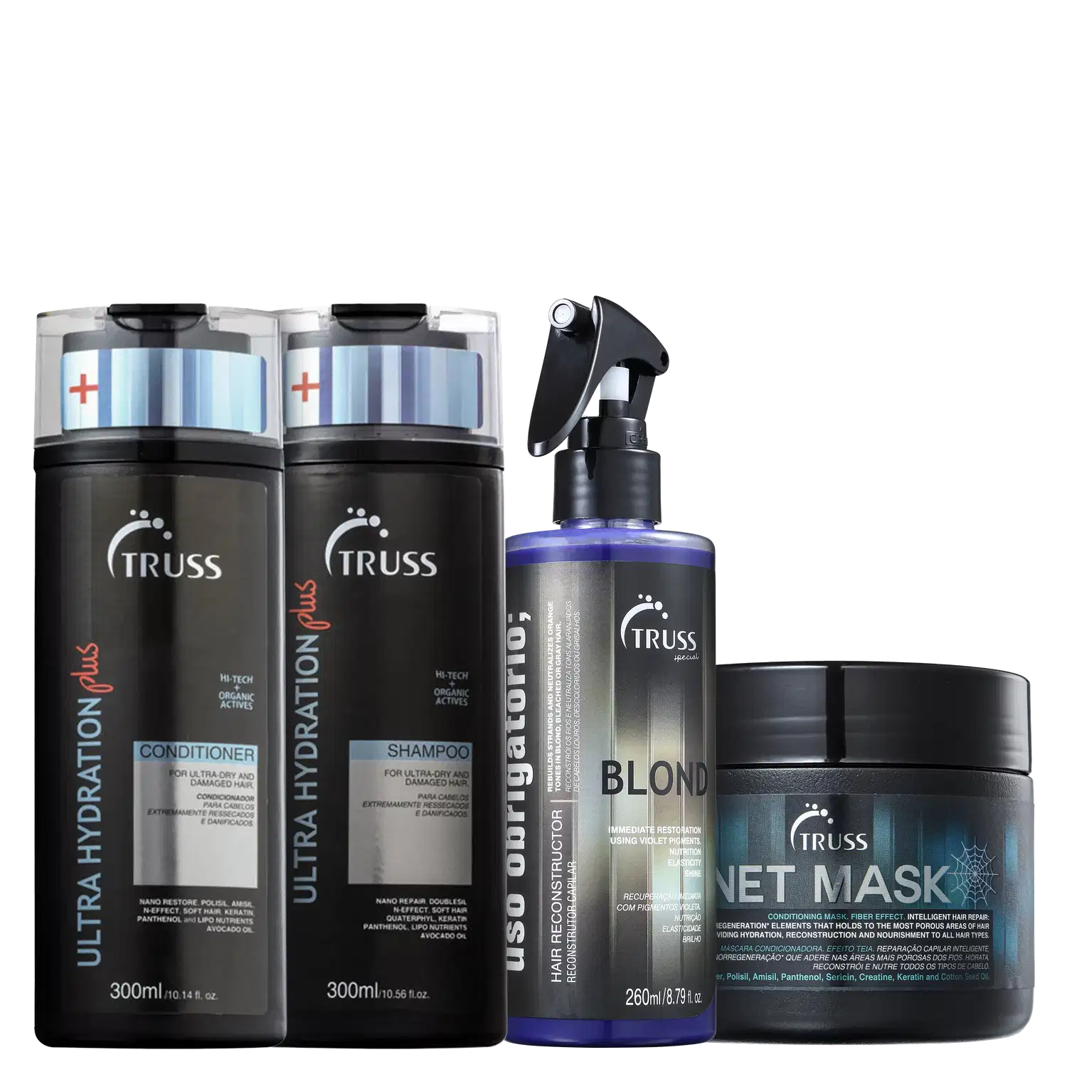 Kit TRUSS Ultra Hydration Plus + Uso Obrigatório Blond + Net Mask (4 Produtos)