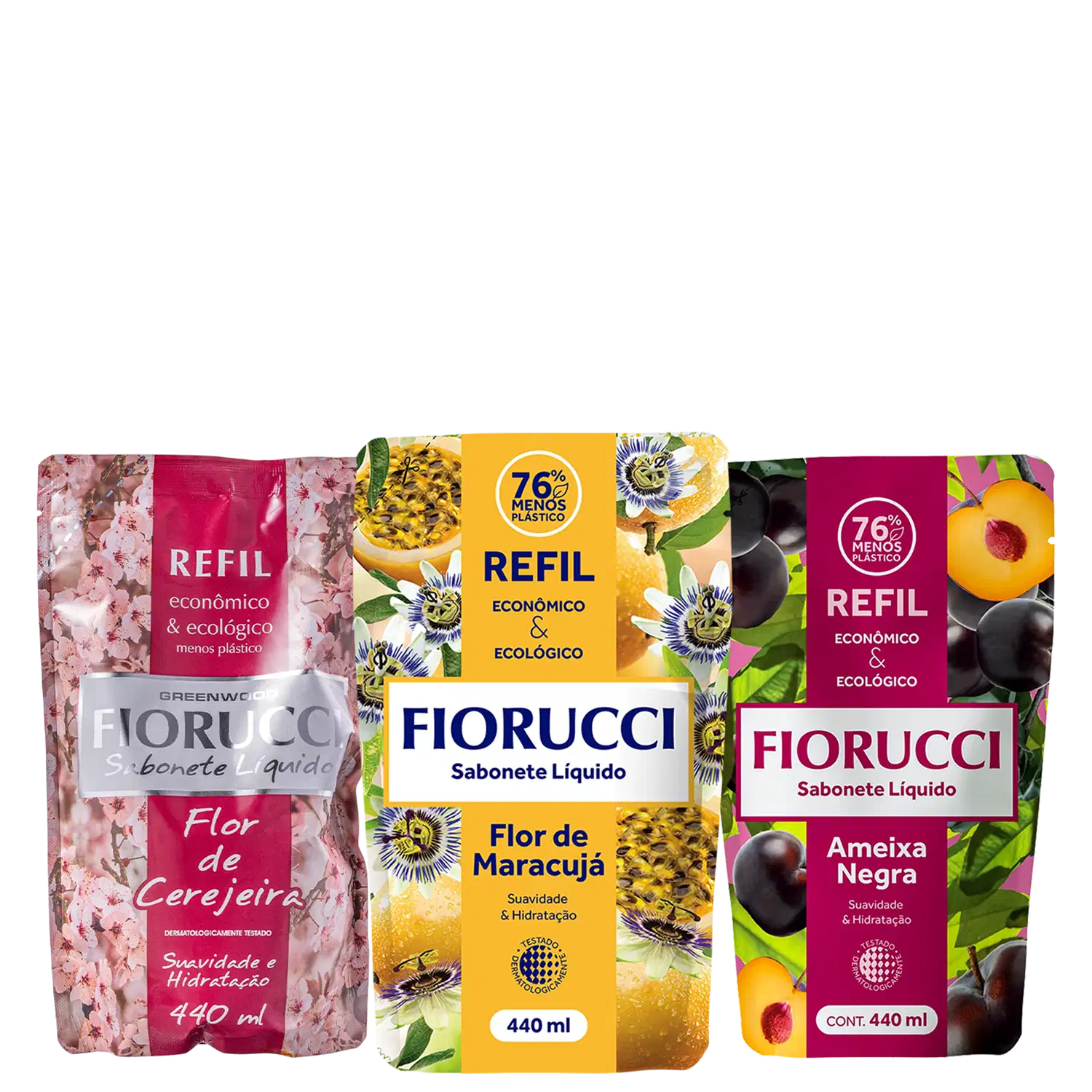 Kit Fiorucci Ameixa Negra + Flor de Cerejeira + Flor de Maracujá Refil (3 Produtos)