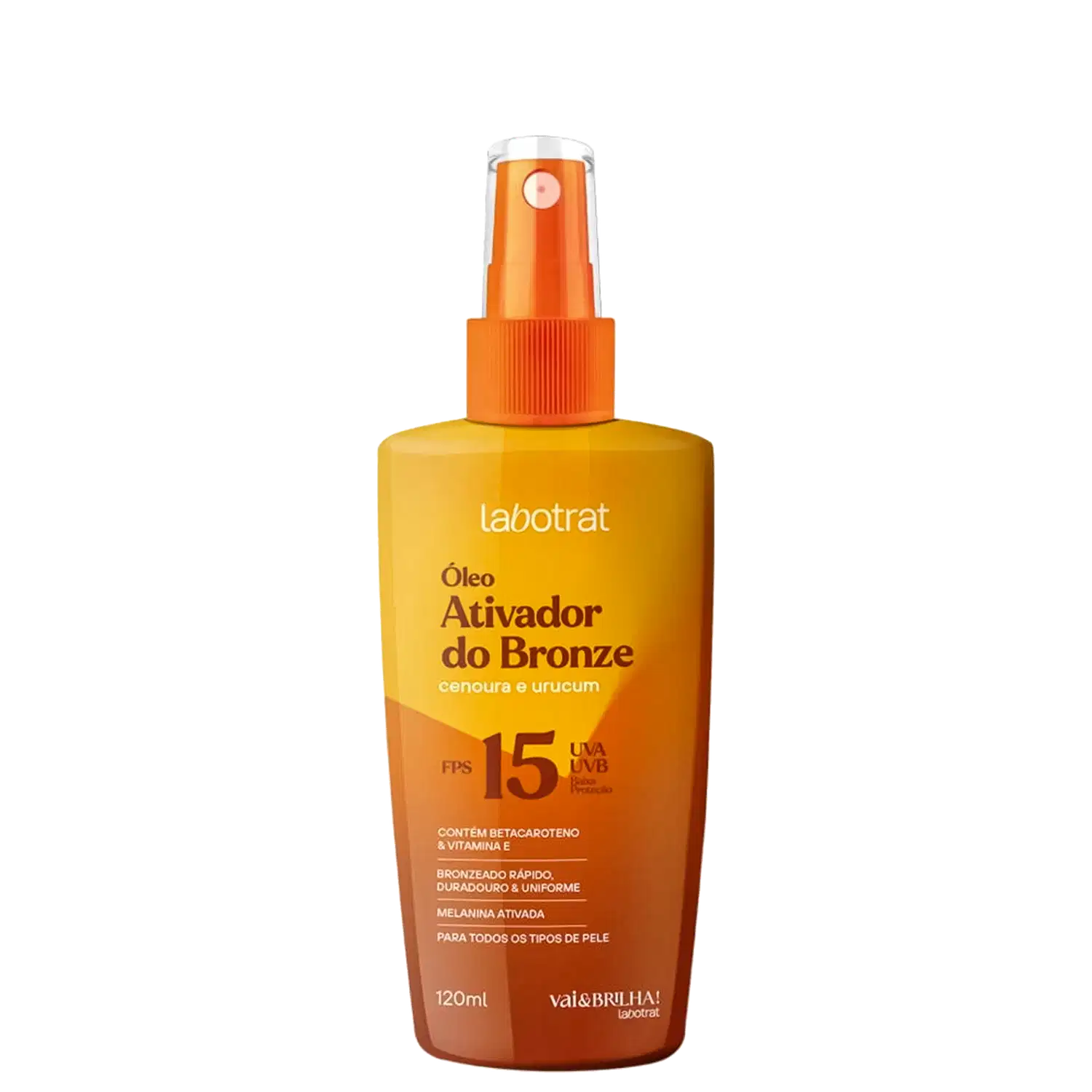 Labotrat Vai & Brilha Cenoura e Urucum FPS 15 - Óleo Ativador do Bronze 120ml
