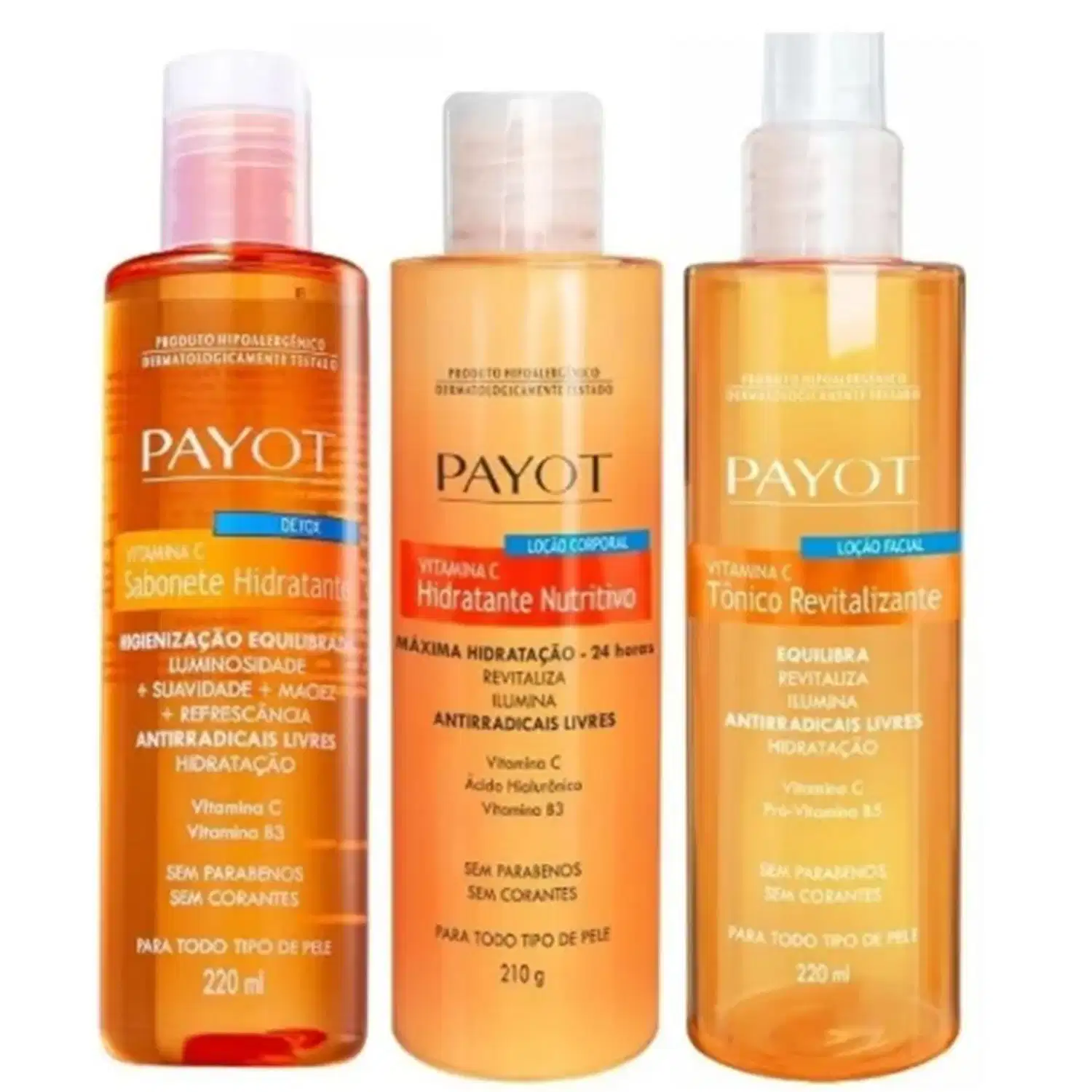 Kit Payot Complexo Vitamina C - Sabonete Líquido 220ml + Tônico Facial 220ml + Loção Hidratante Corporal 210g