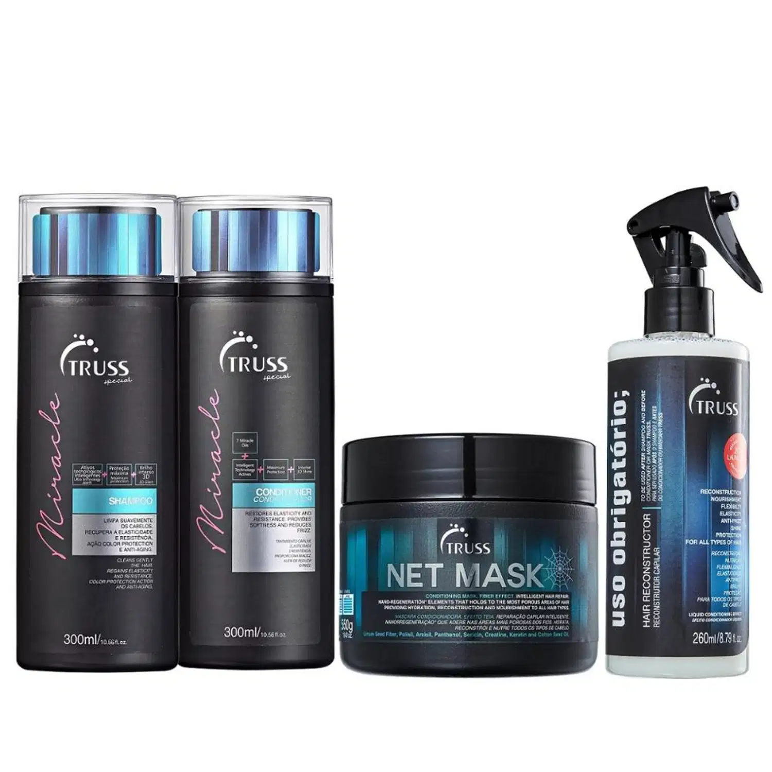 Kit Truss Miracle Shampoo 300ml + Condicionador 300ml + Net Mask 550g + Uso Obrigatório 260ml