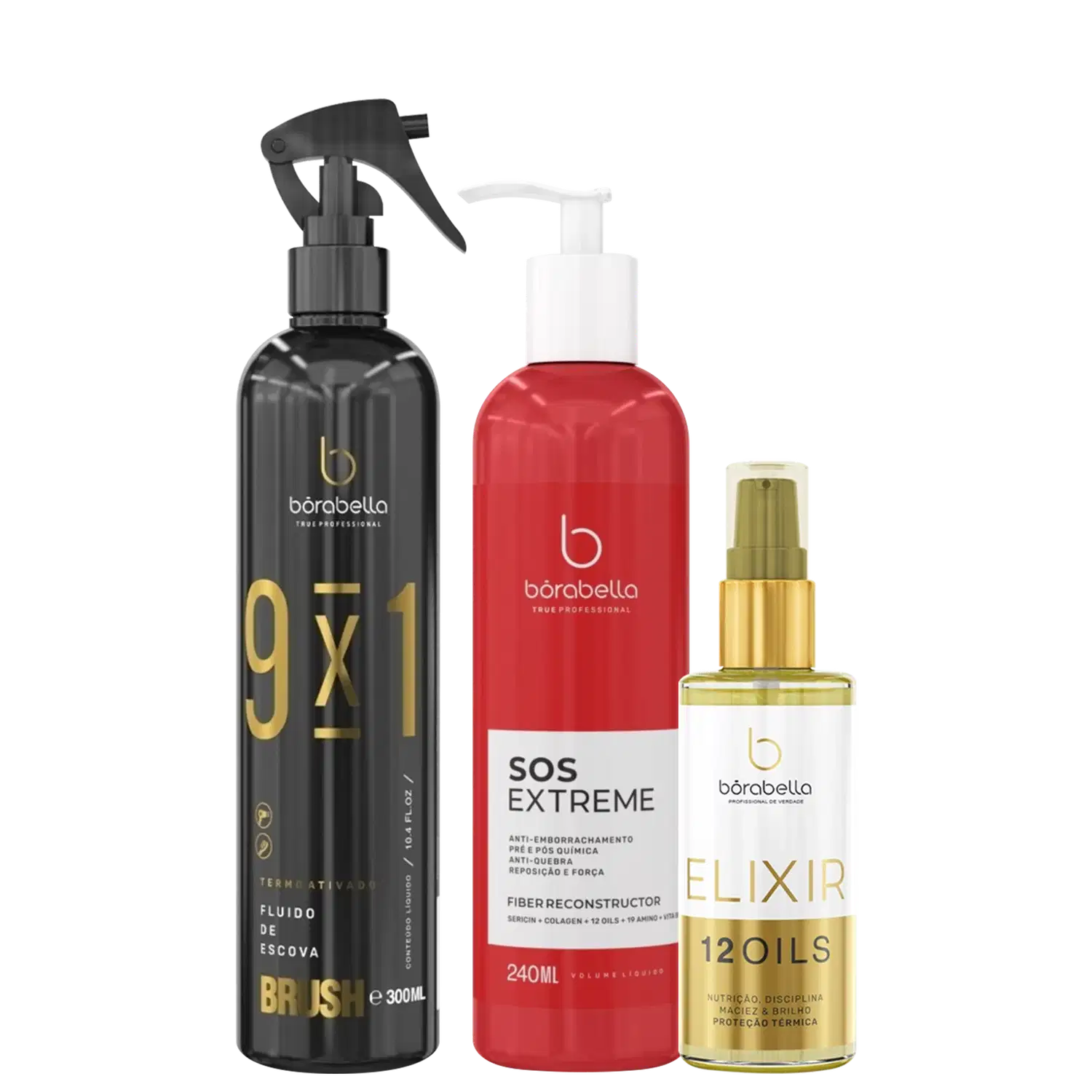 Kit Borabella Brush + SOS Extreme + Óleo Elixir (3 Produtos)