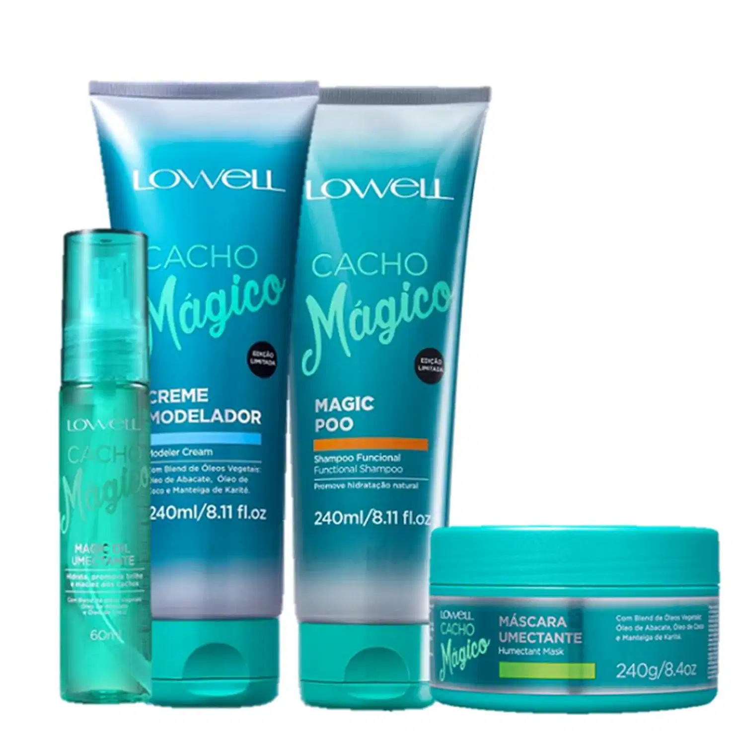 Kit Lowell Cacho Mágico Quarteto Brilho (4 Produtos)