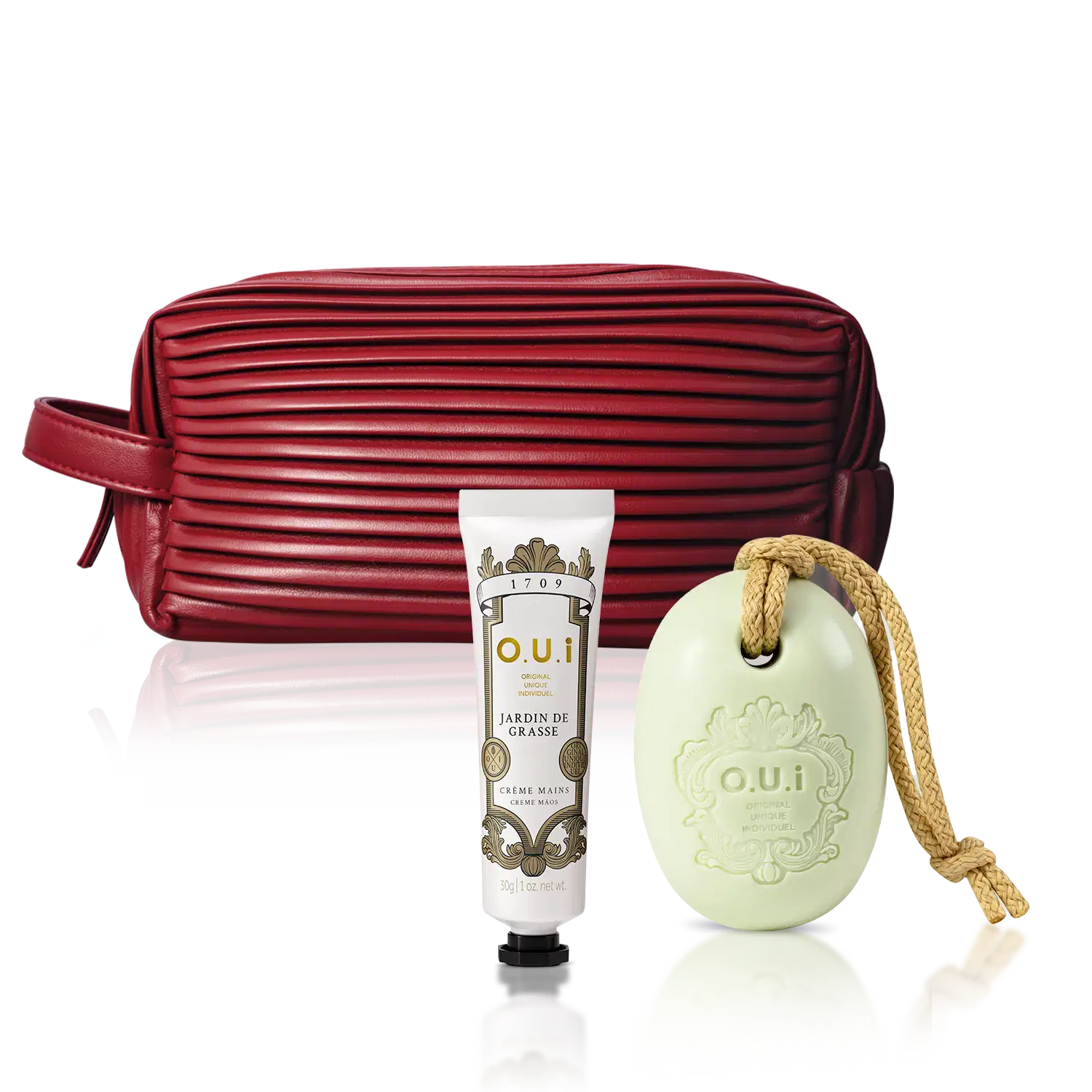 Combo Jardin de Grasse: Creme Hidratante para as Mãos 30g + Sabonete em Barra 190g + O.U.i Nécessaire Vermelho Feminino