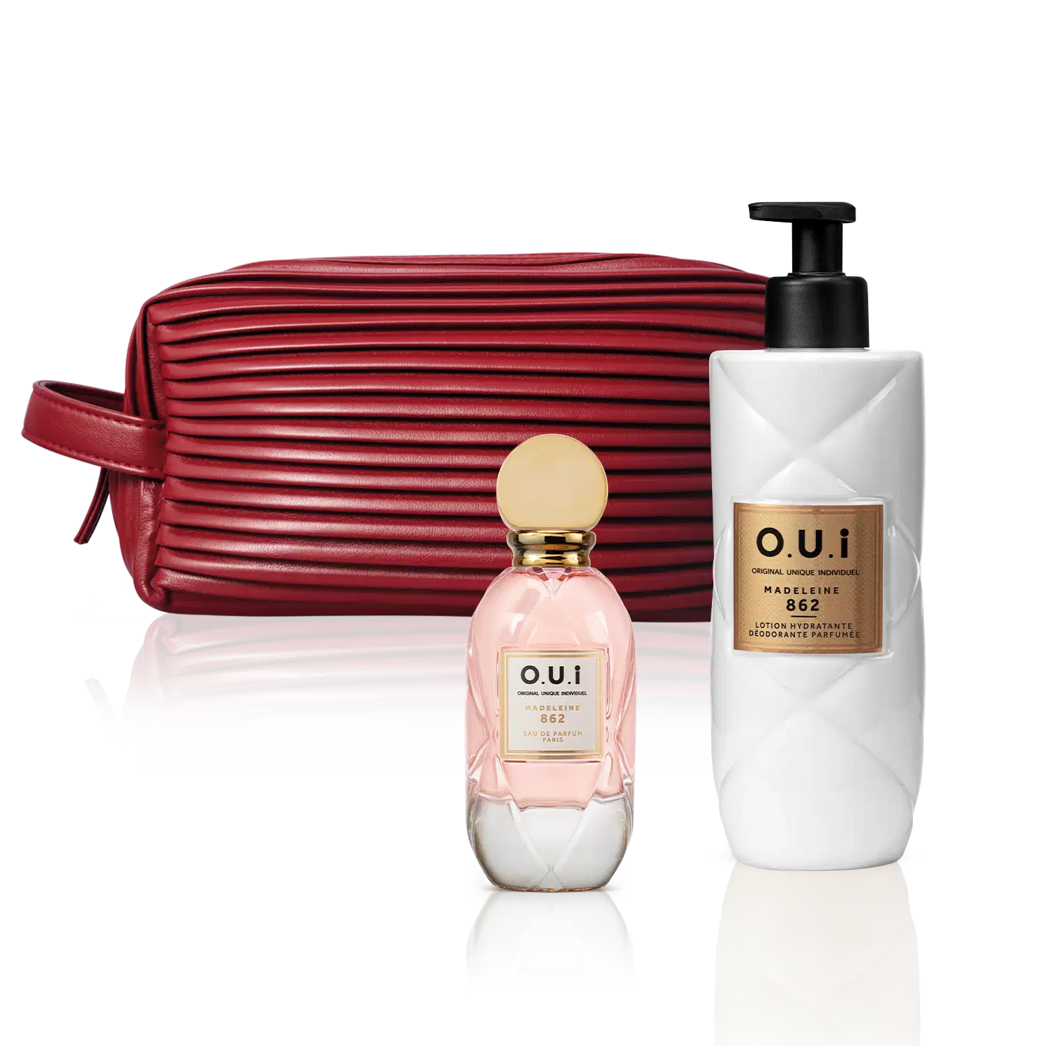 Combo Madeleine 862: Eau de Parfum Feminino 30ml + Loção Hidratante Corporal 400ml + O.U.i Nécessaire Vermelho Feminino