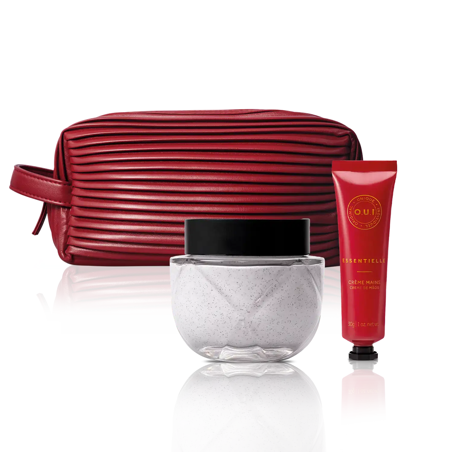 Combo Rouge Luxe - Esfoliante Corporal 200g + Rouge Luxe Essentielle + Creme Hidratante para as Mãos 30g + Nécessaire Vermelho Feminino