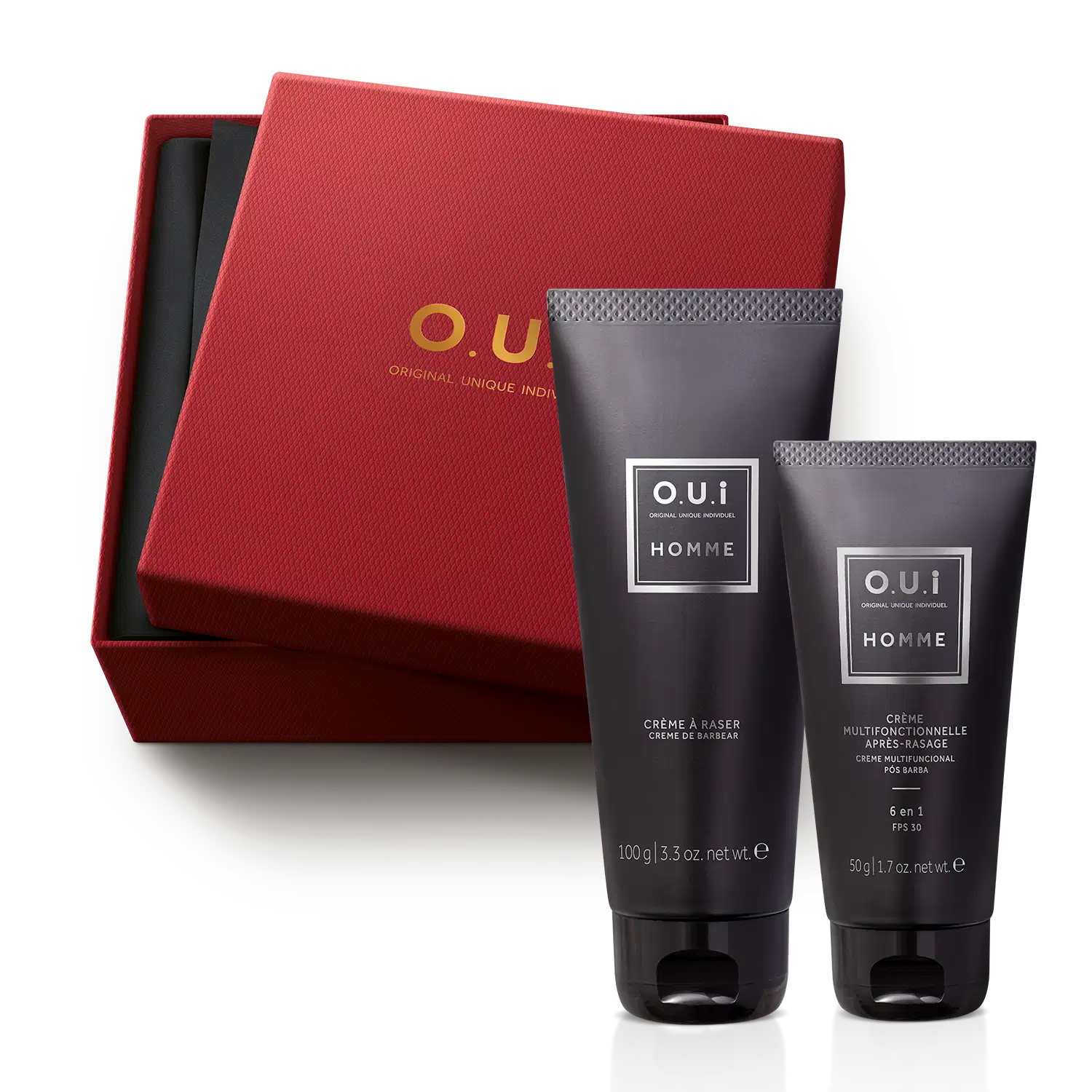 Combo Presente Homme: Creme de Barbear 100g + Creme Multifuncional Pós-Barba 50g + Caixa para Presente P
