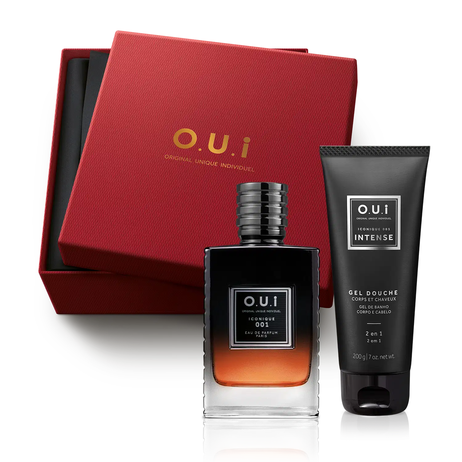 Combo Presente Iconique 001 Intense: Eau de Parfum 75ml + Gel de Banho 2 em 1 200g + Caixa para Presente M