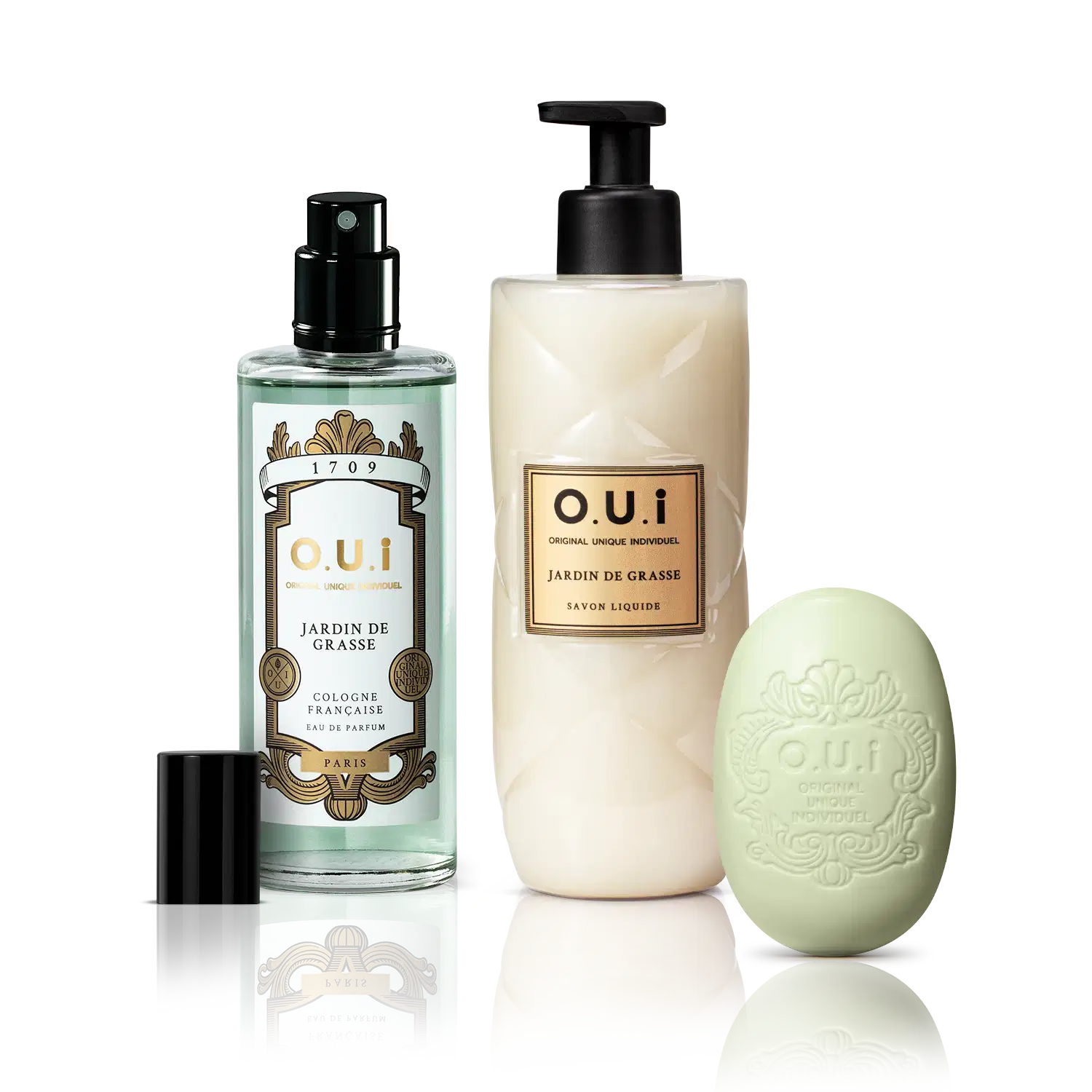 Combo O.U.i Jardin De Grasse: Eau De Parfum Com Válvula 100ml + Sabonete em Barra 90g + Sabonete Líquido 400ml
