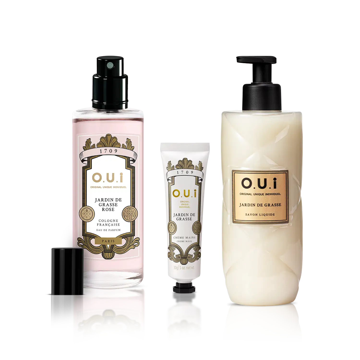 Combo O.U.i Jardin De Grasse: Eau De Parfum Rose 100ml + Sabonete Líquido 400ml + Creme para as Mãos 30g