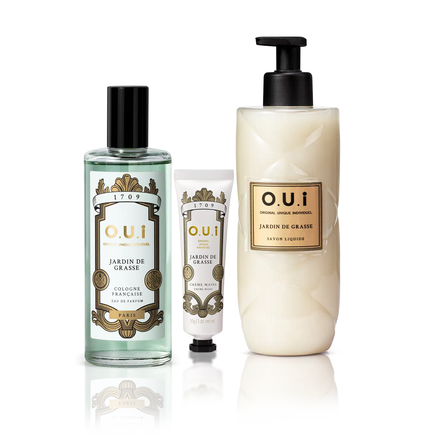 Combo O.U.i Jardin de Grasse: Sabonete Líquido 400ml + Creme para Mãos 30g + Eau De Parfum 100ml
