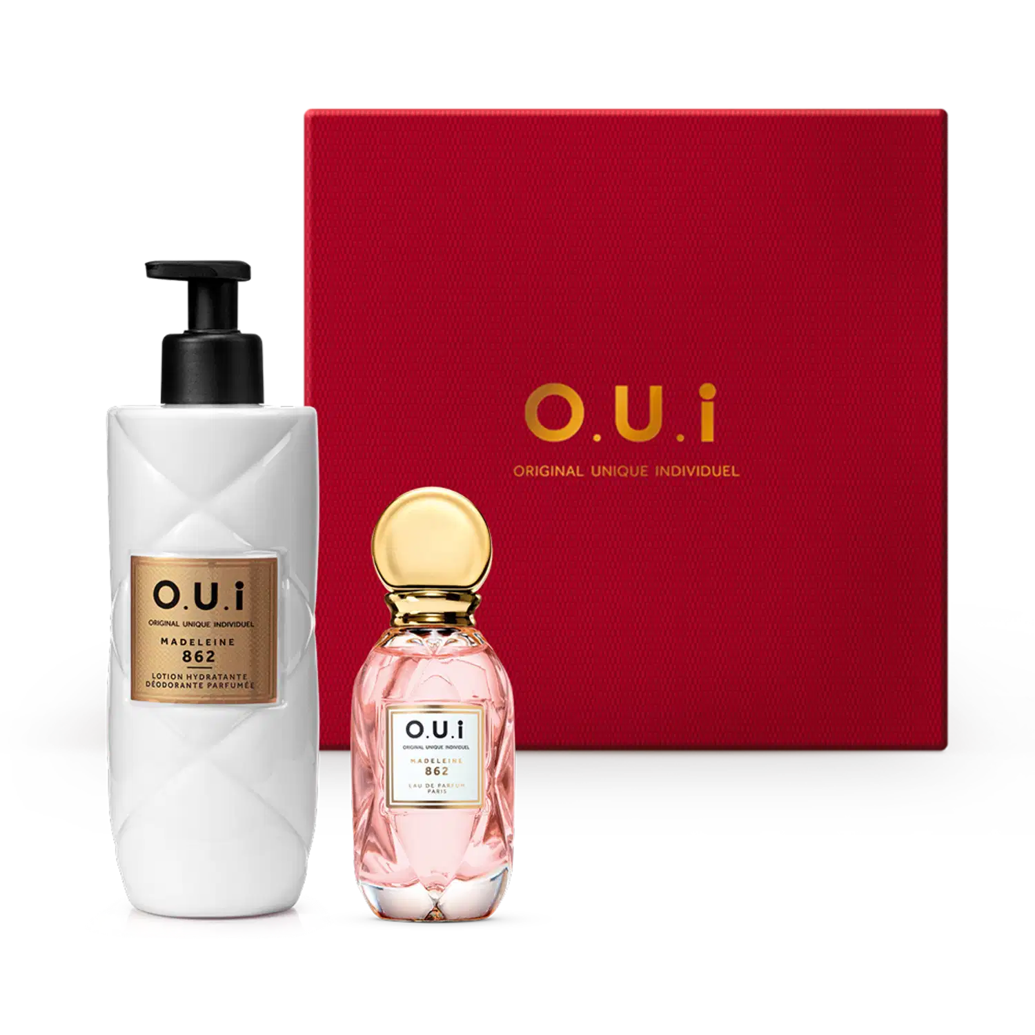 Combo O.U.i Madeleine 862 Corpo: Loção Hidratante Desodorante 400ml + Eau de Parfum 30ml + Caixa M