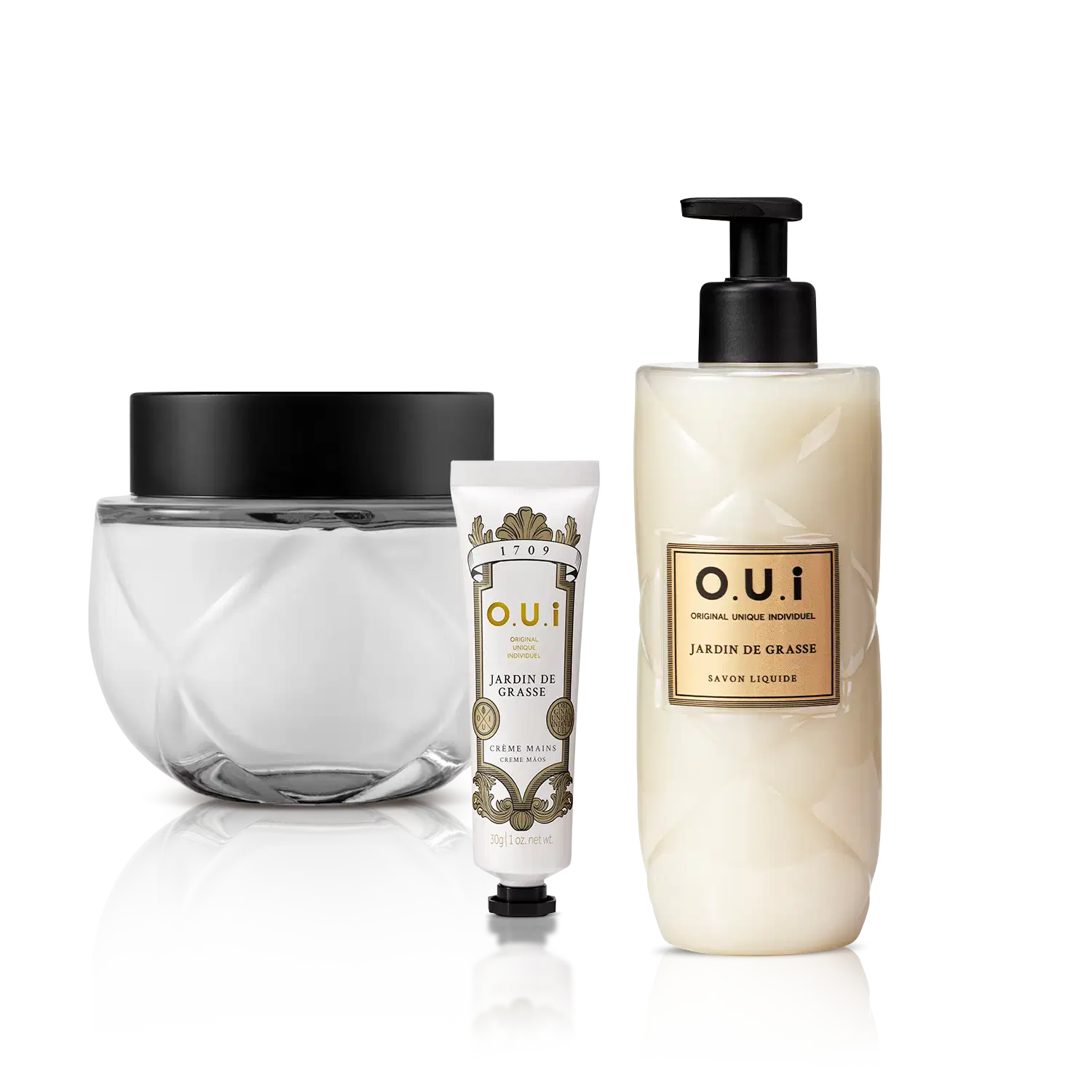 Combo O.U.i: Sabonete Líquido Jardin de Grasse 400ml + Creme para Mãos Jardin de Grasse 30g + Crème Riche L’Amour-Esse 142 200g