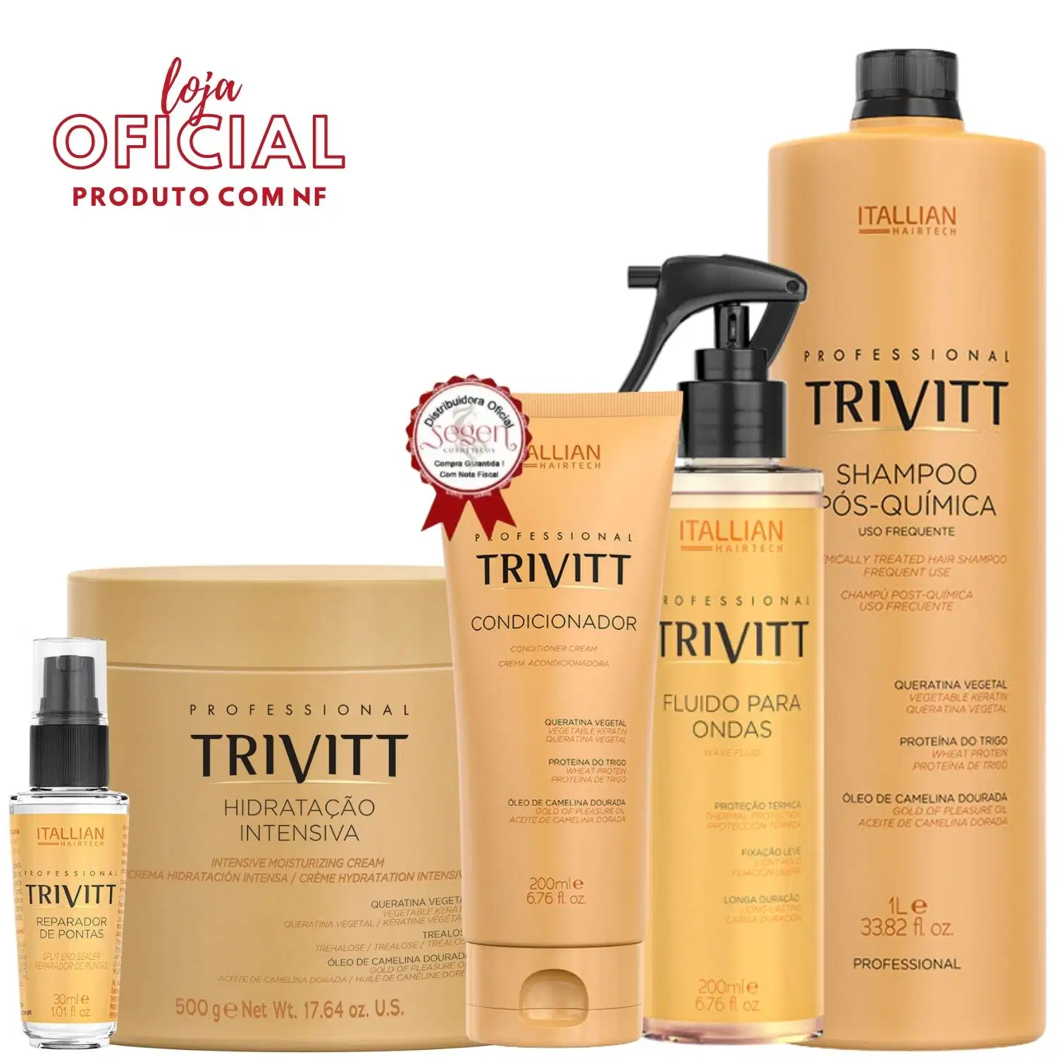 Trivitt - Shampoo 1L + Condicionador + Fluído para Ondas + Hidratação 500g + Reparador de Pontas