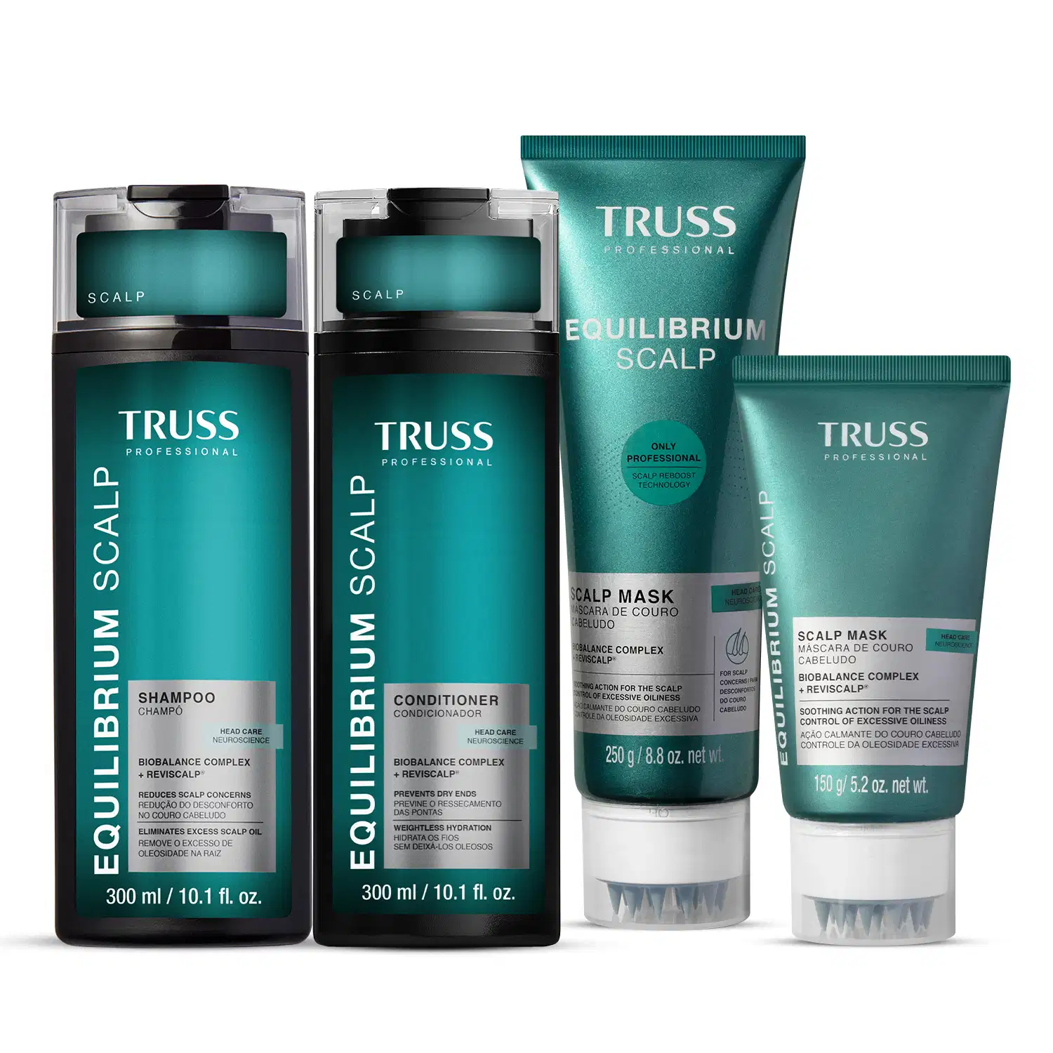 Combo Truss Equilibrium Scalp: Shampoo 300ml + Condicionador 300ml + Máscara 250g + Máscara 150g