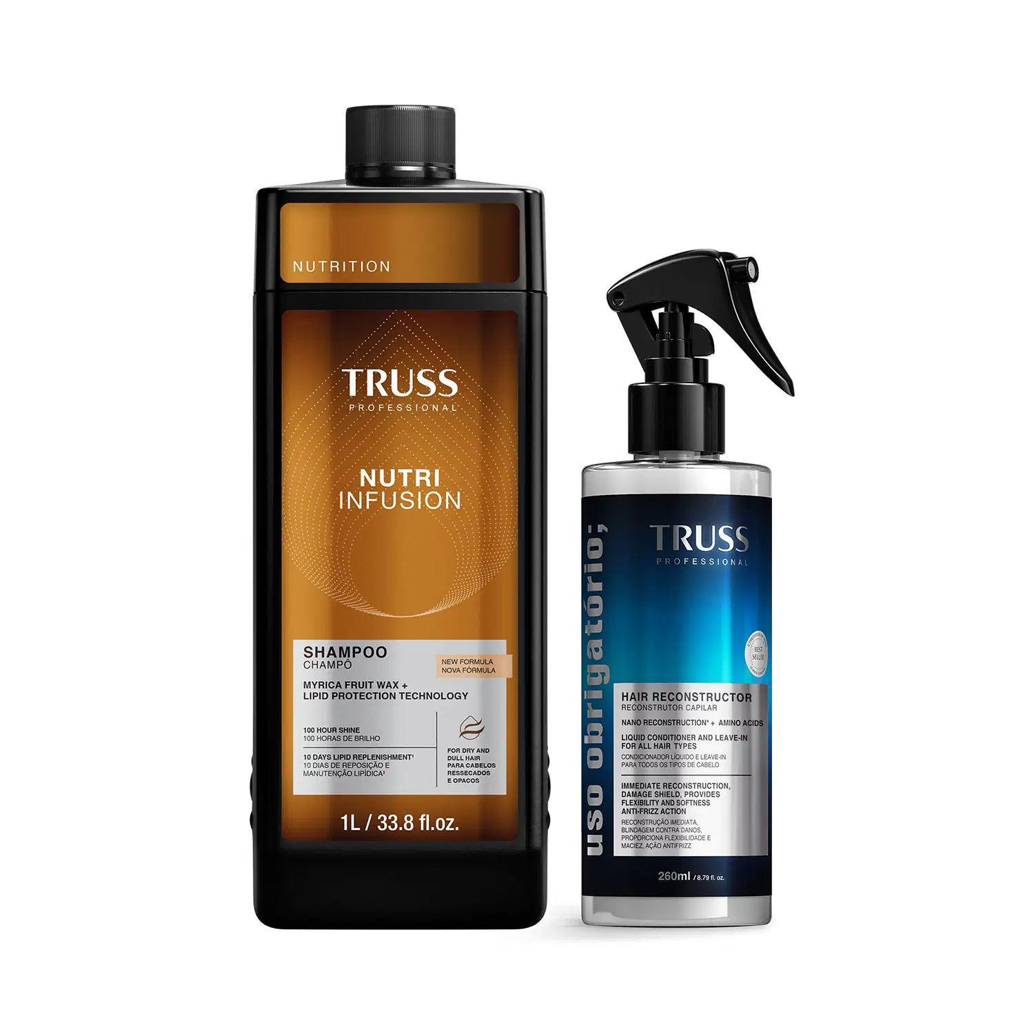 Combo TRUSS Nutrição e Reconstrução: Shampoo Nutri Infusion 1l + Spray Uso Obrigatório; 260ml