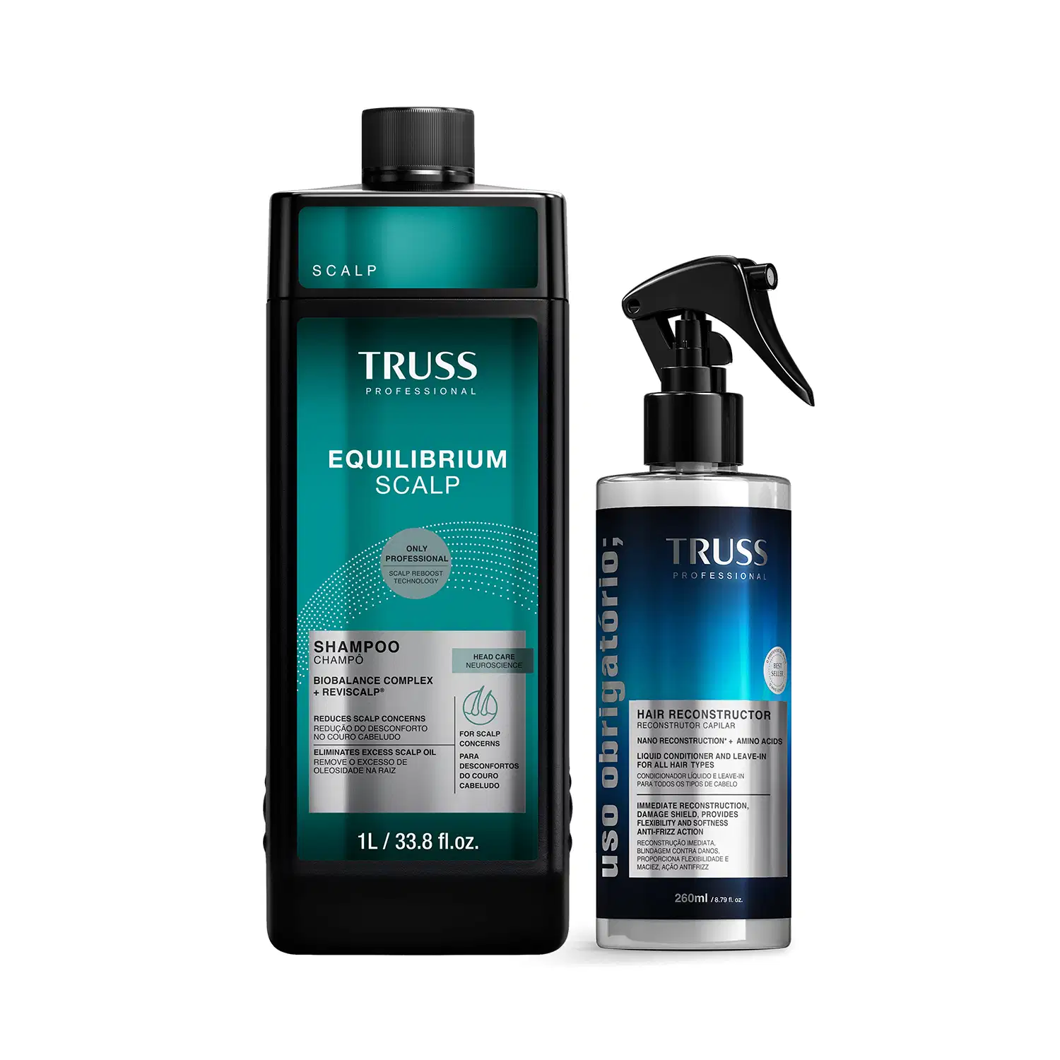 Combo TRUSS raiz e pontas: Shampoo Equilibrium Scalp 1l + Spray Uso Obrigatório; 260ml