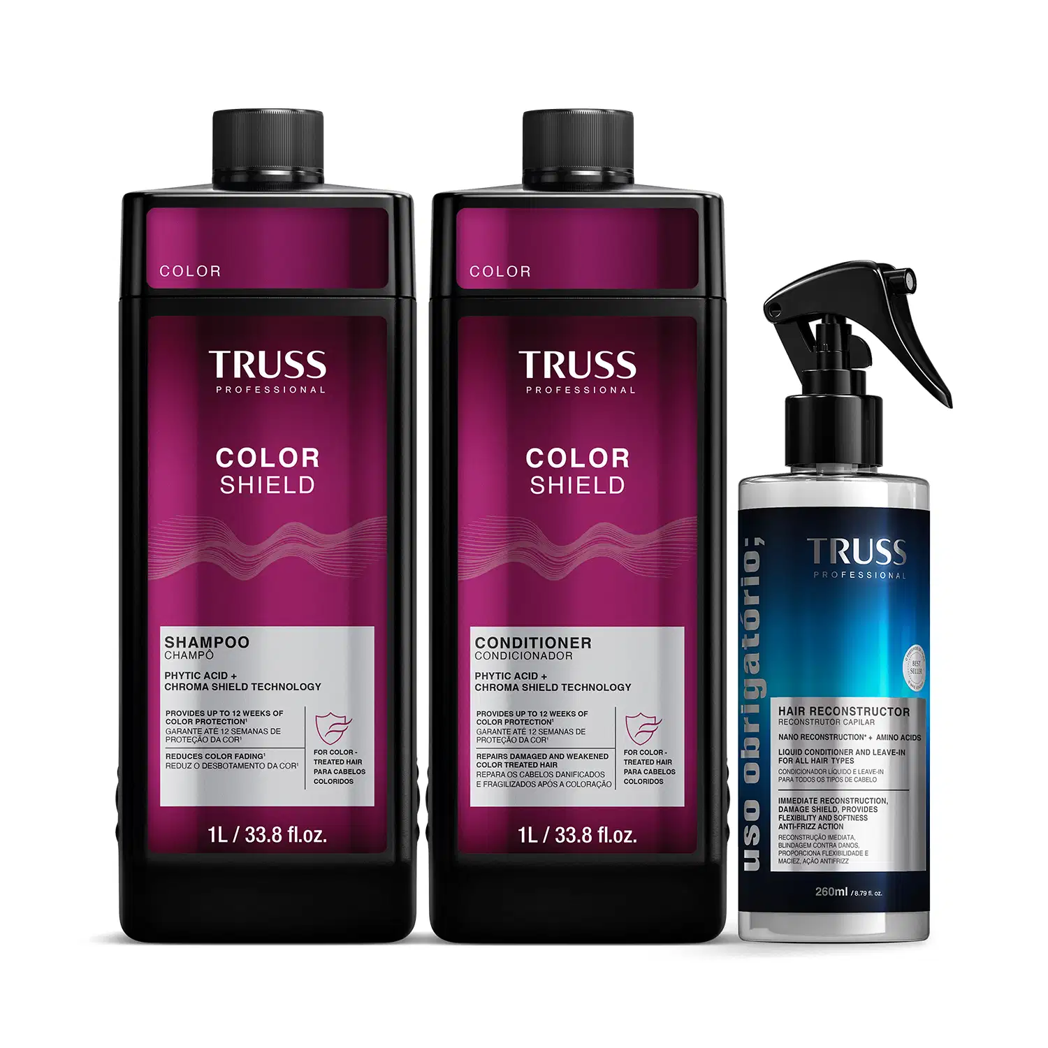 Combo Truss Color Shield: Shampoo 1L + Condicionador 1L + Spray Uso Obrigatório 260ml