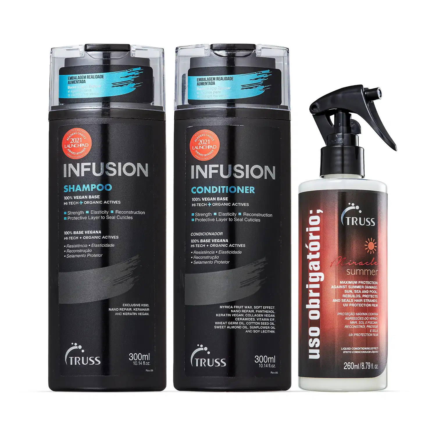 Combo Verão: Shampoo 300ml + Condicionador 300ml + Reconstrutor Uso Obrigatório; Miracle Summer 260ml