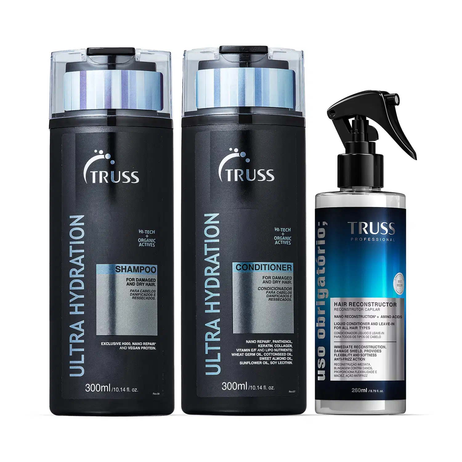 Combo Hydration Obrigatório: Shampoo Ultra Hydration 300ml + Condicionador Ultra Hydration 300ml + Spray Uso Obrigatório; 260ml