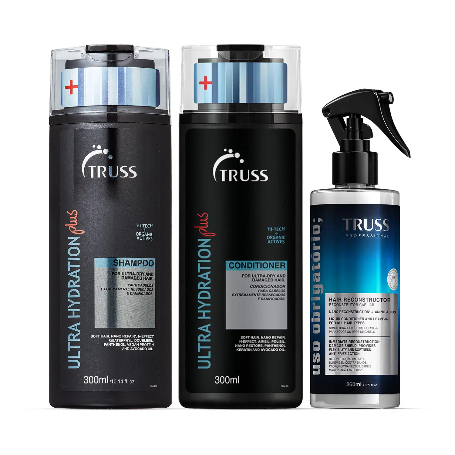 Combo Hydration Plus Obrigatório: Shampoo Hydration Plus 300ml + Condicionador Hydration Plus 300ml + Spray Uso Obrigatório 260ml
