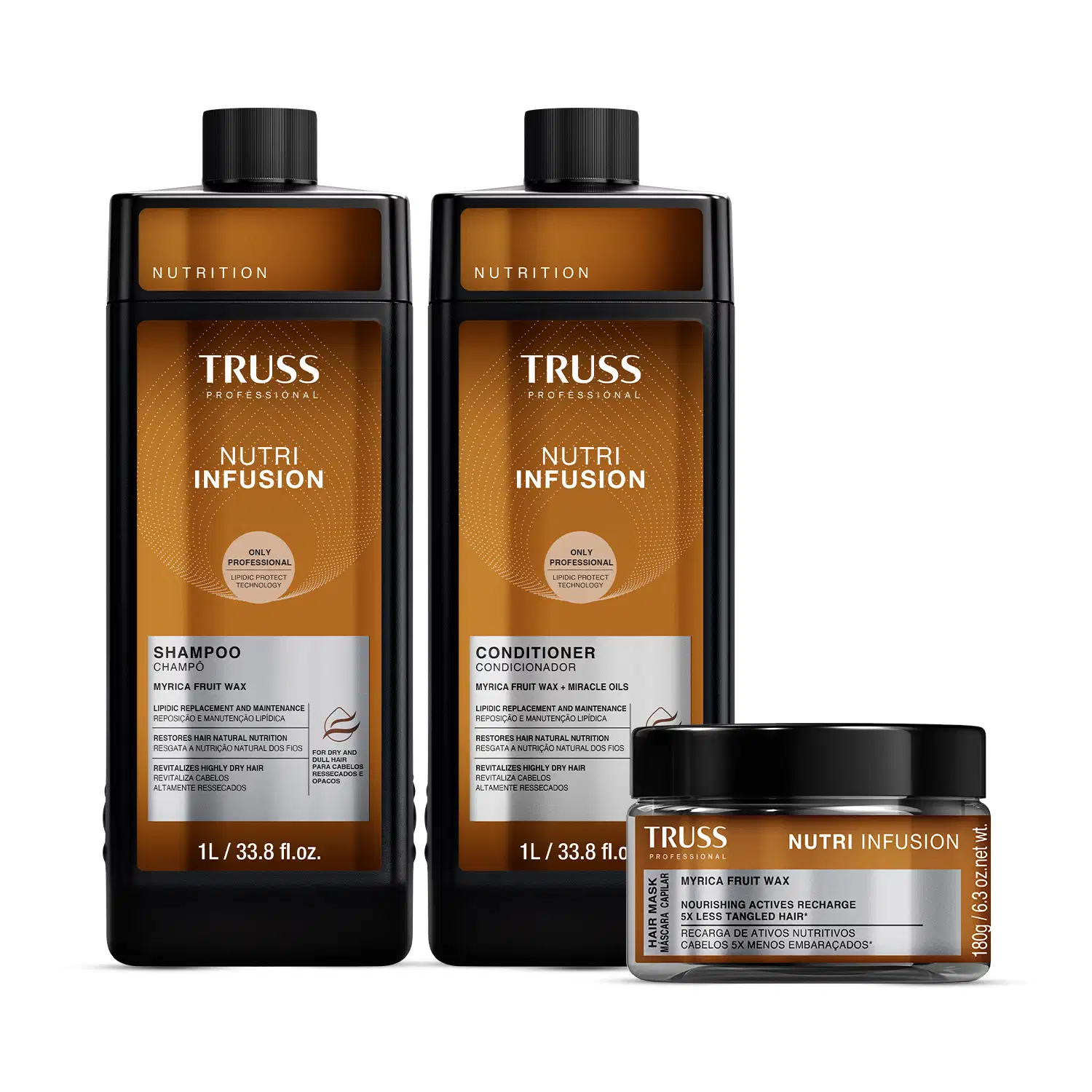 Combo Nutri Infusion: Shampoo 1L + Condicionador 1L + Máscara Capilar 180g