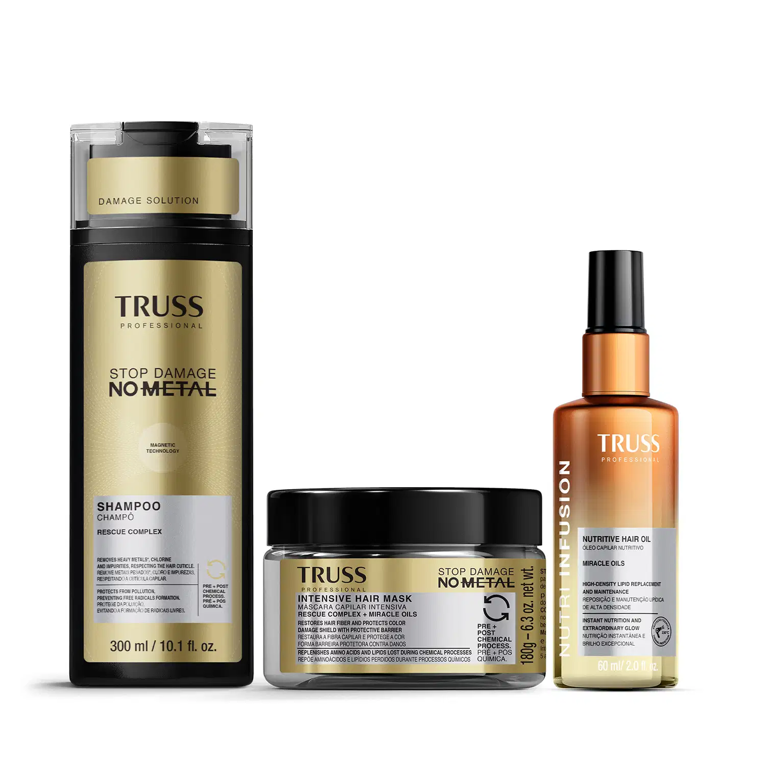 Kit Truss No Metal - Shampoo 300ml + Máscara 180g + Óleo Nutri Infusion 60ml