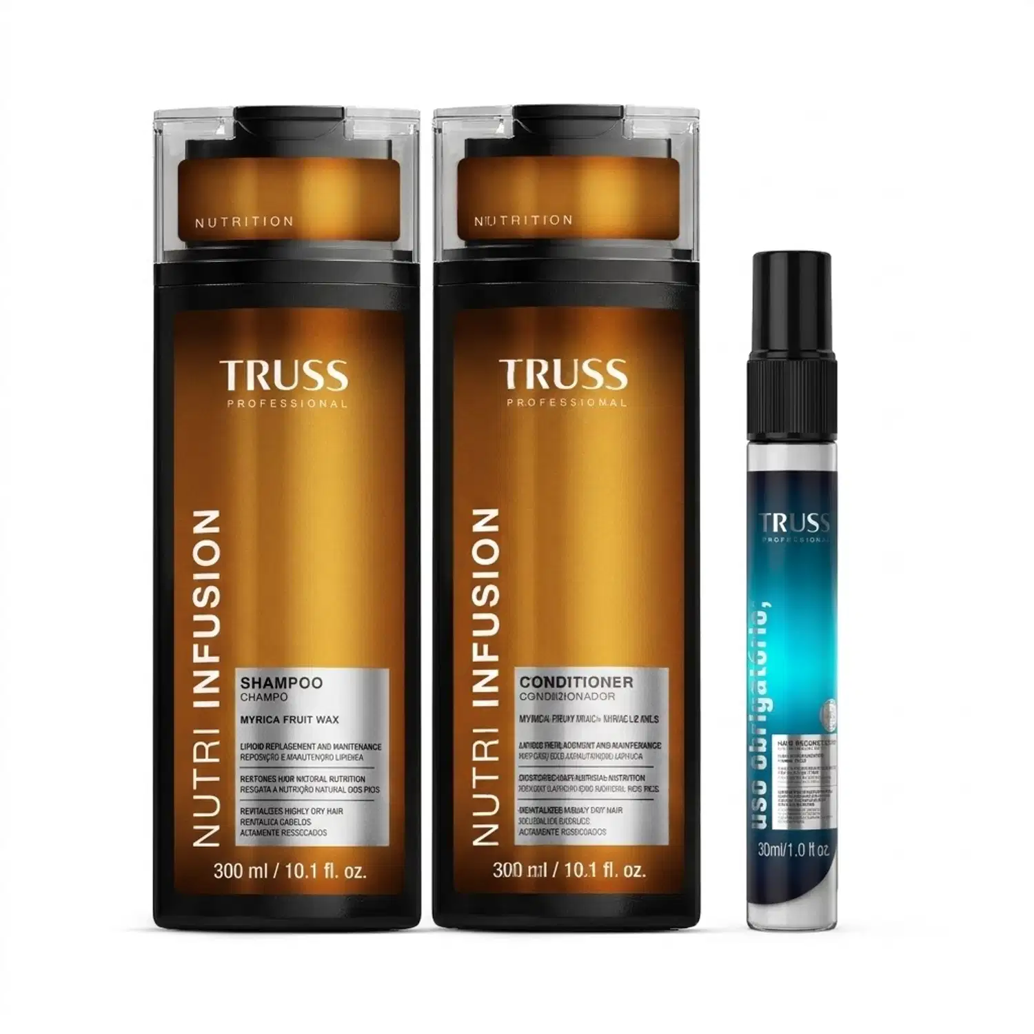 Combo Nutri Infusion: Shampoo 300ml + Condicionador 300ml + Spray Uso Obrigatório Travel Size 30ml