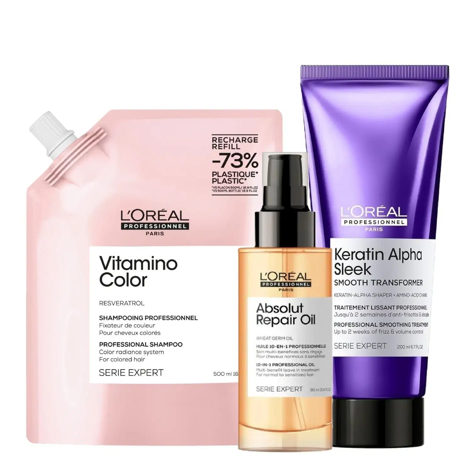 Trio L'Oréal Professionnel Vitamino Keratin Alpha Sleek Couleur for Home (3 Produtos)